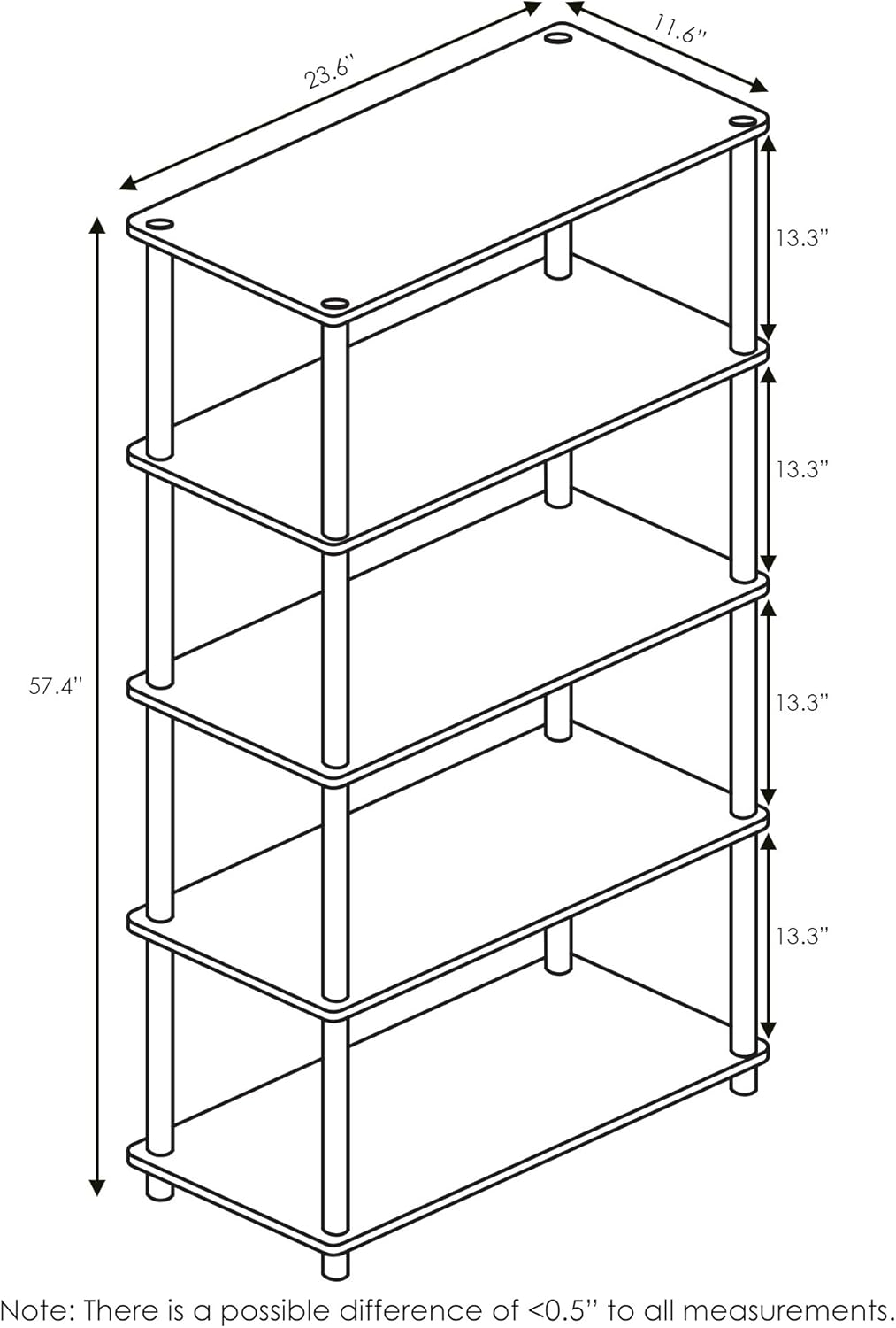 Furinno 23.6 W x 11.6 D x 57.4 H 5-Shelf Decorative Shelves, Brown and Black