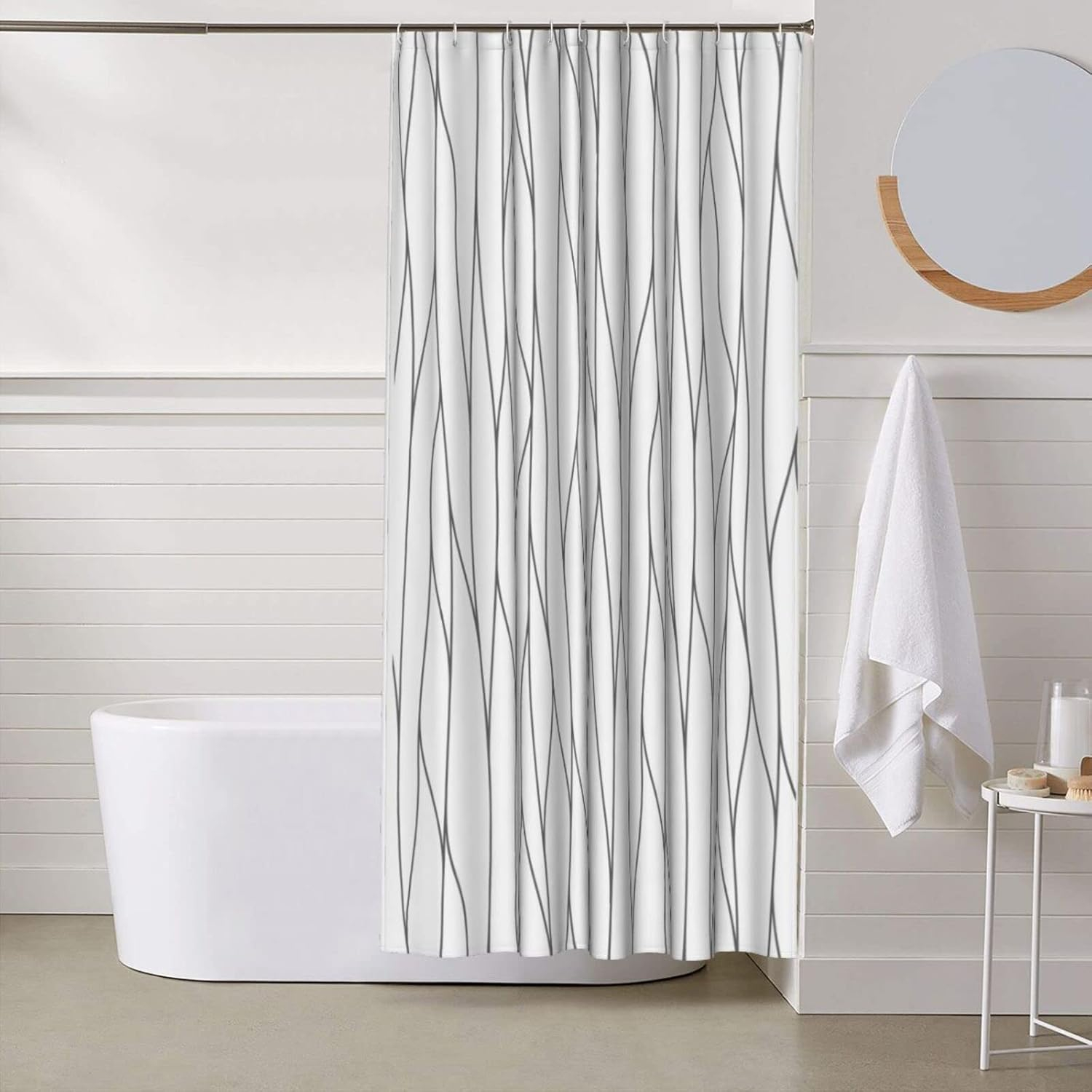 Black and White Fabric Shower Curtain for Bathroom with 12 Hooks, Nature Forest Tree Mountain Bath Shower Curtain Set for Hotel Home Men Women - 72 x 72 Inch