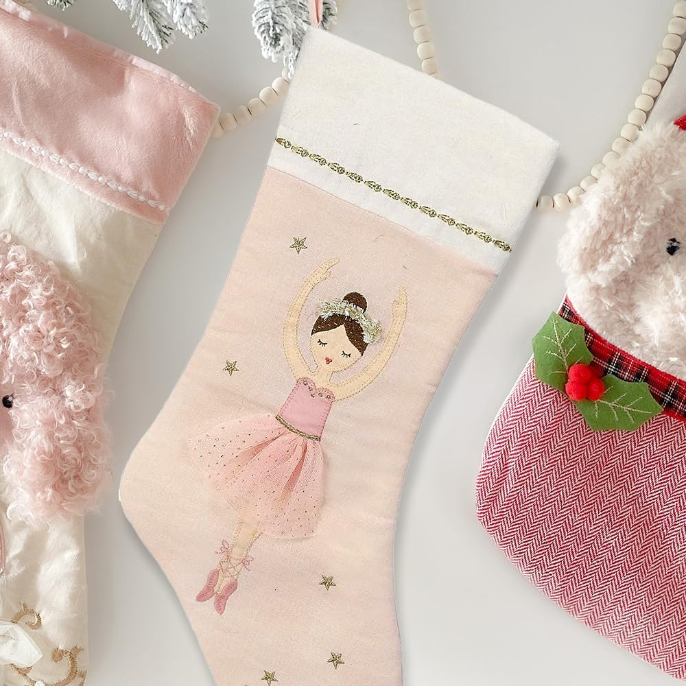 MON AMI Ballerina Christmas Stocking – 21” |Perfect for Monogramming, Christmas Décor, X Mas Socks & Decorations, for Family & Kids