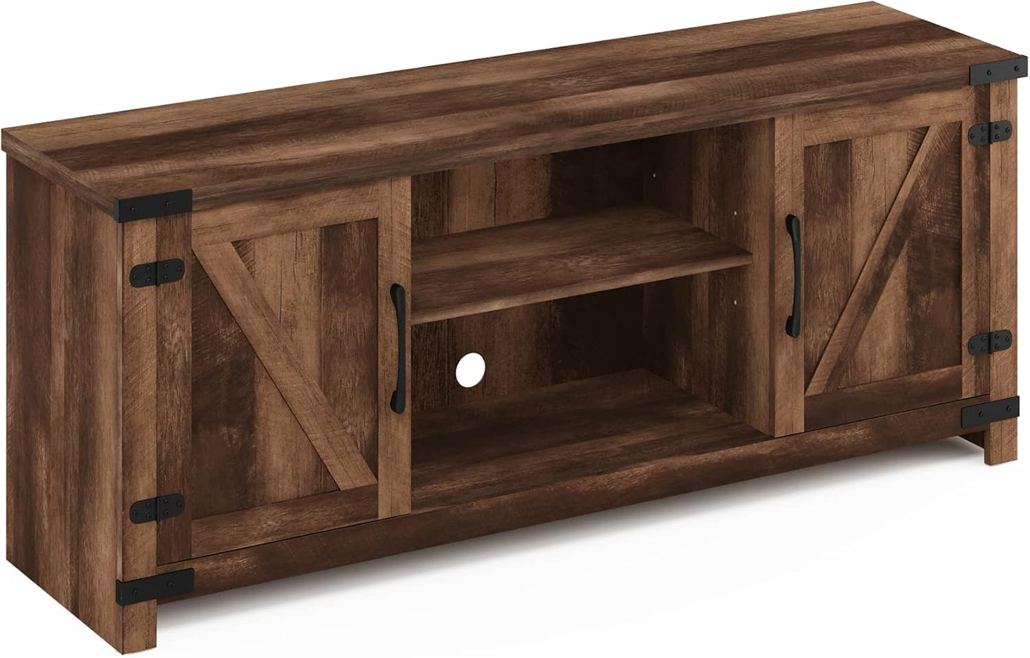 Furinno Jensen Farmhouse TV Cabinet with Barn Door for TV up to 70 Inch, Rustic Brown