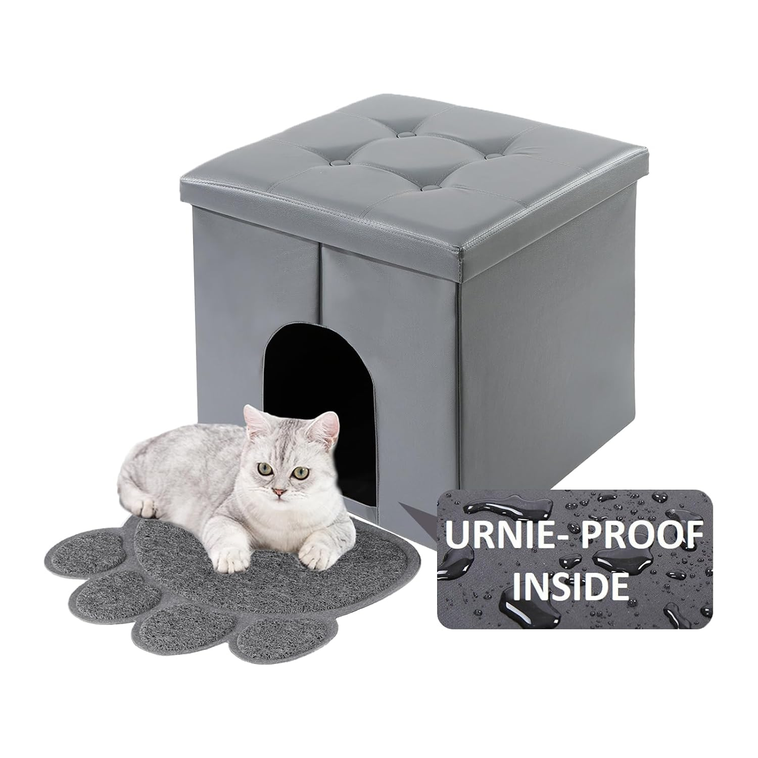 MEEXPAWS Cat Litter Box Enclosure Furniture Hidden, Cat Washroom Bench Storage Cabinet Small 19.7'' x 19.7'' x 19.7''| Dog Proof | Waterproof Inside | Easy Clean | Easy Assembly | Odor Control(Grey)
