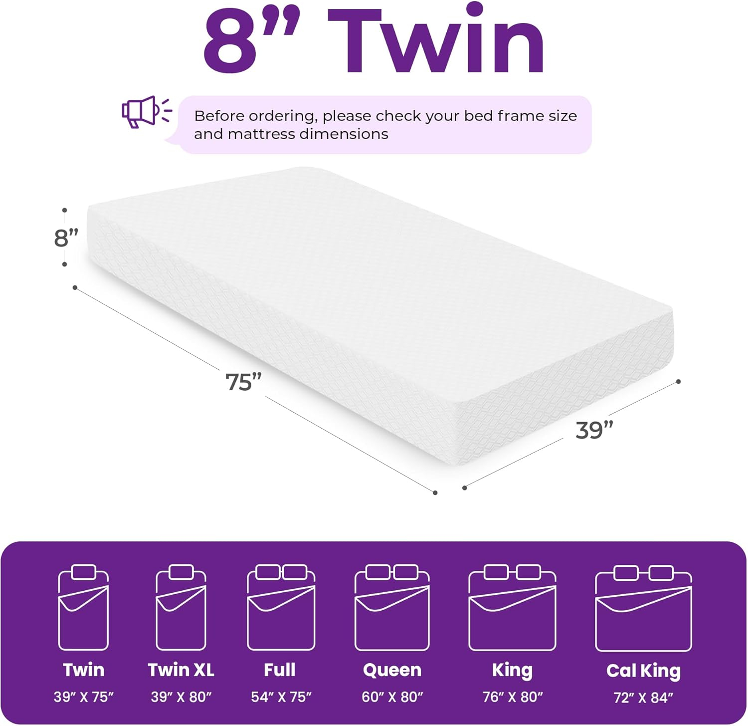 GAESTE 8" Cooling Gel Memory Foam Mattress in a Box Medium Firm Pressure Relief with Breathable Cover, Adult, Twin