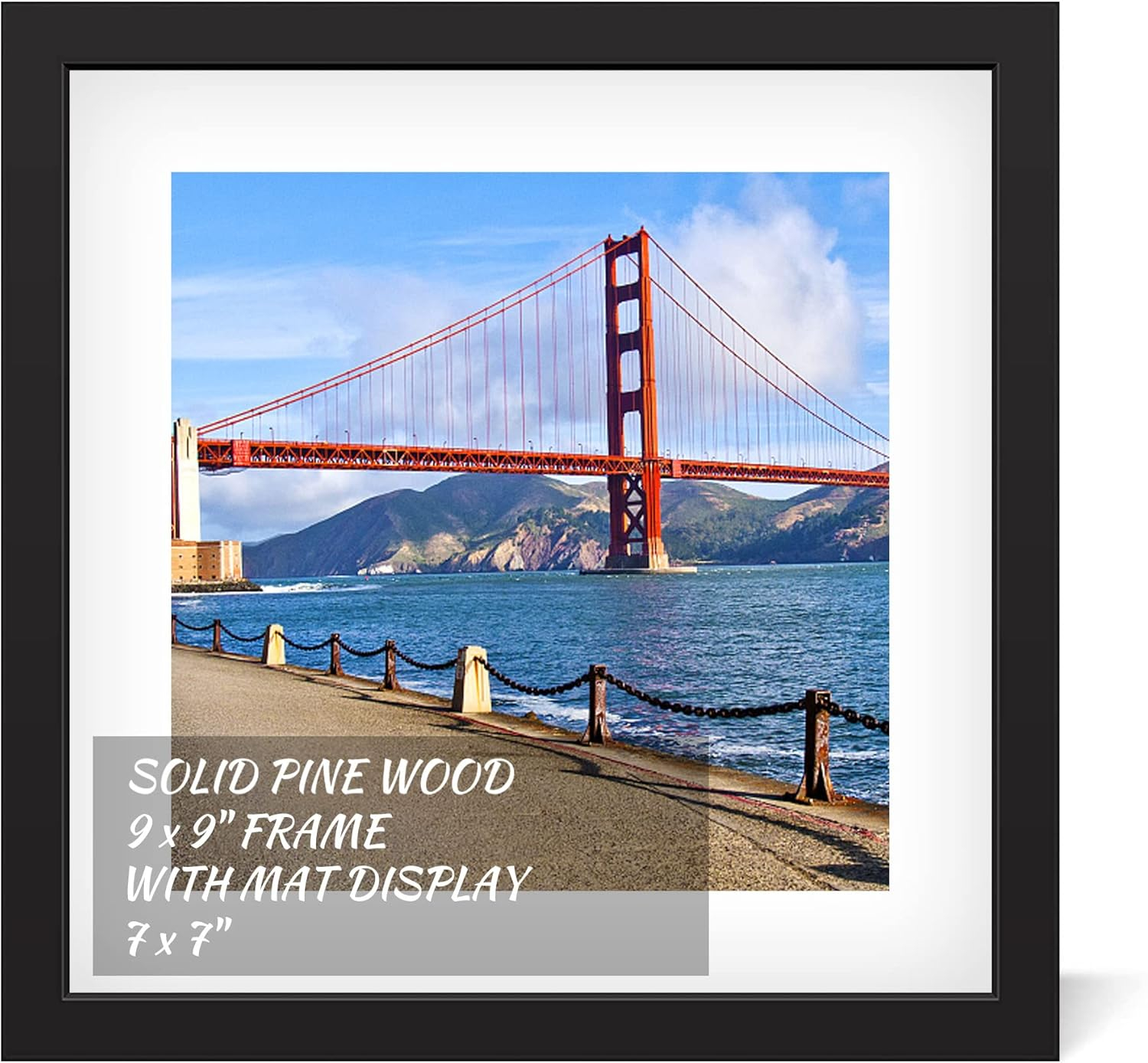 9x9 inch Wood Picture Frame for Wall Hanging or Tabletop Square Photo Frames with 1 Mats Display 7x7 inch for Baby Scan,Poster,Walls Decoration,Anniversary,Wedding,Christmas,Diamond Painting(Black)