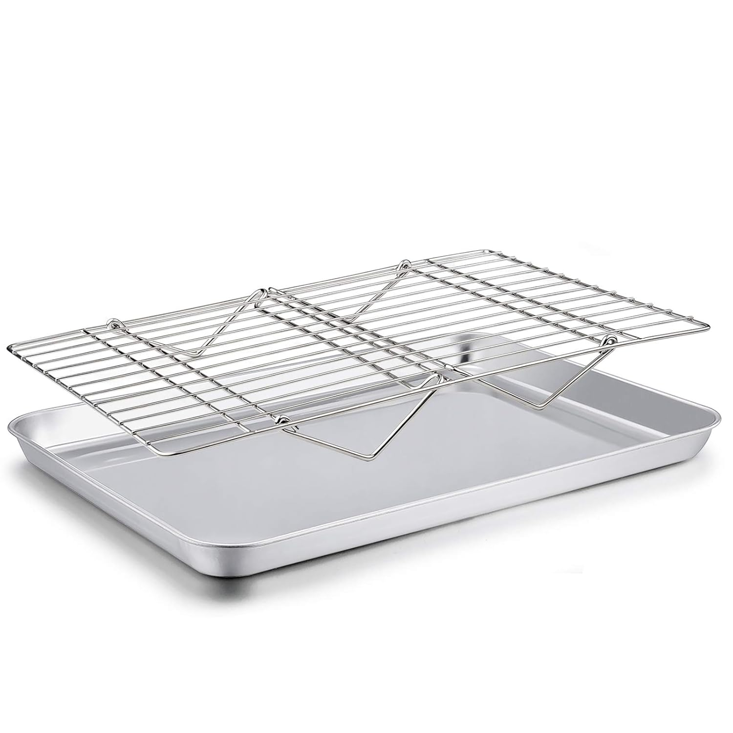 Baking Sheet with Rack Set, E-far Stainless Steel Baking Pans Tray Cookie Sheet with Cooling Rack, 16 x 12 x 1 inch, Non Toxic & Healthy, Rust Free & Dishwasher Safe - 4 Pieces (2 Sheets 2 Racks)