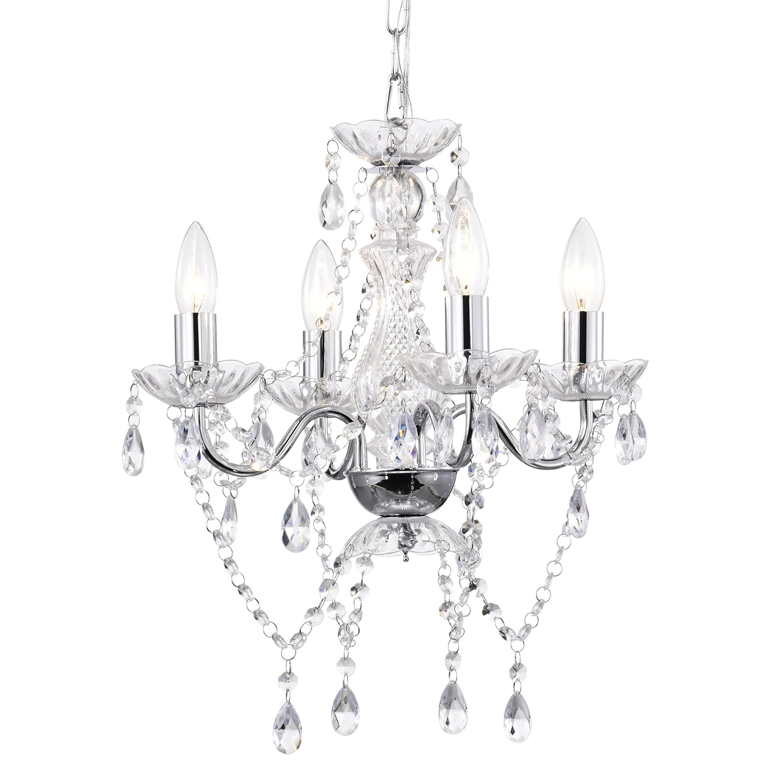 LaLuLa Chrome Chandelier Modern Mini Acrylic Crystal Chandelier Lighting 4 Light Candle Style Chandeliers for Dining Room