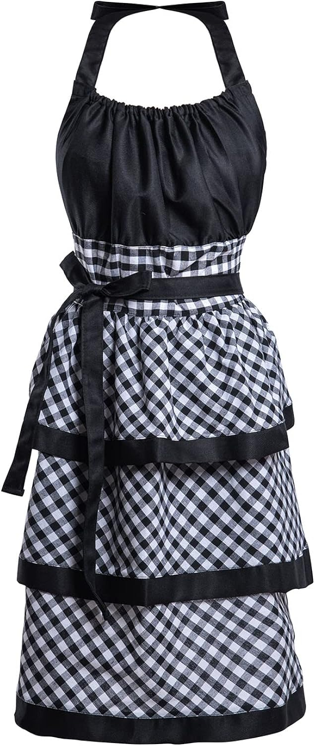 Lovely Flower Pattern Retro Aprons With Large Pockets for Women Girls Cooking Kitchen Bakery Mother's Gift