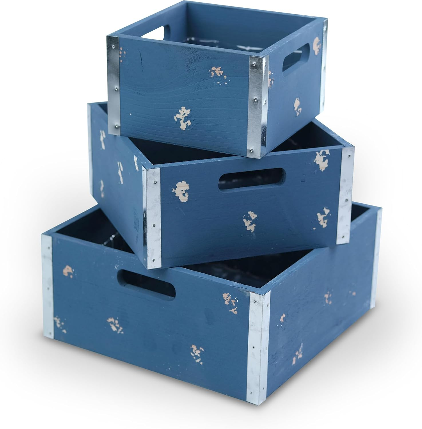 Wald Import Square Distressed Crates - Set of 3