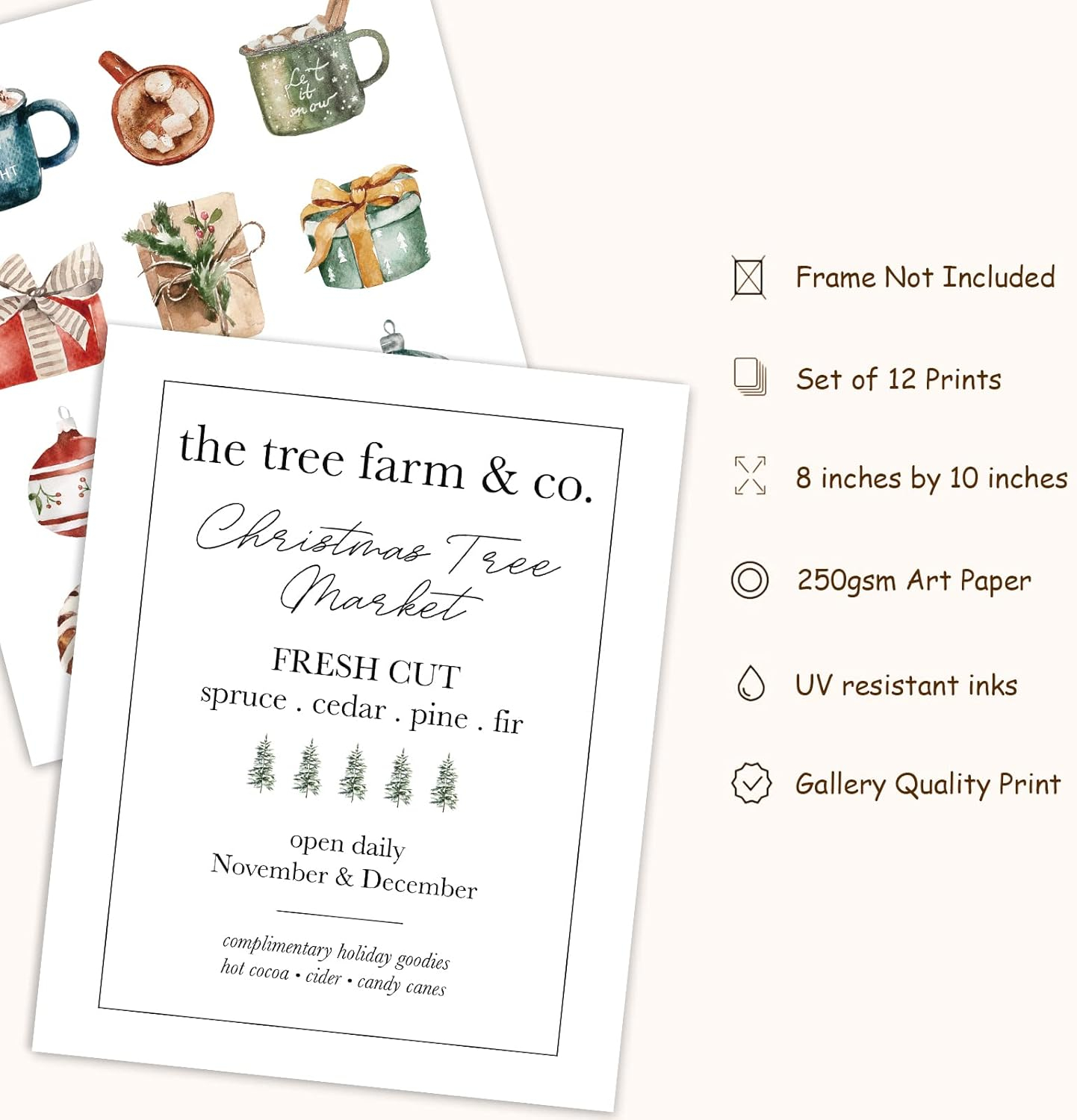 AnyDesign 12Pcs Christmas Wall Art Prints Minimalist Watercolor Xmas Art Poster Aesthetic Cozy Christmas Posters Room Decor for Xmas Tree Winter Gallery Living Room Bathroom (UNFRAMED, 11x14in)