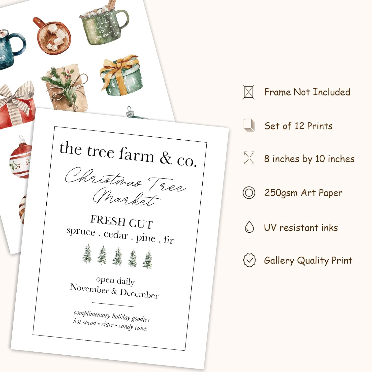 AnyDesign 12Pcs Christmas Wall Art Prints Minimalist Watercolor Xmas Art Poster Aesthetic Cozy Christmas Posters Room Decor for Xmas Tree Winter Gallery Living Room Bathroom (UNFRAMED, 11x14in)