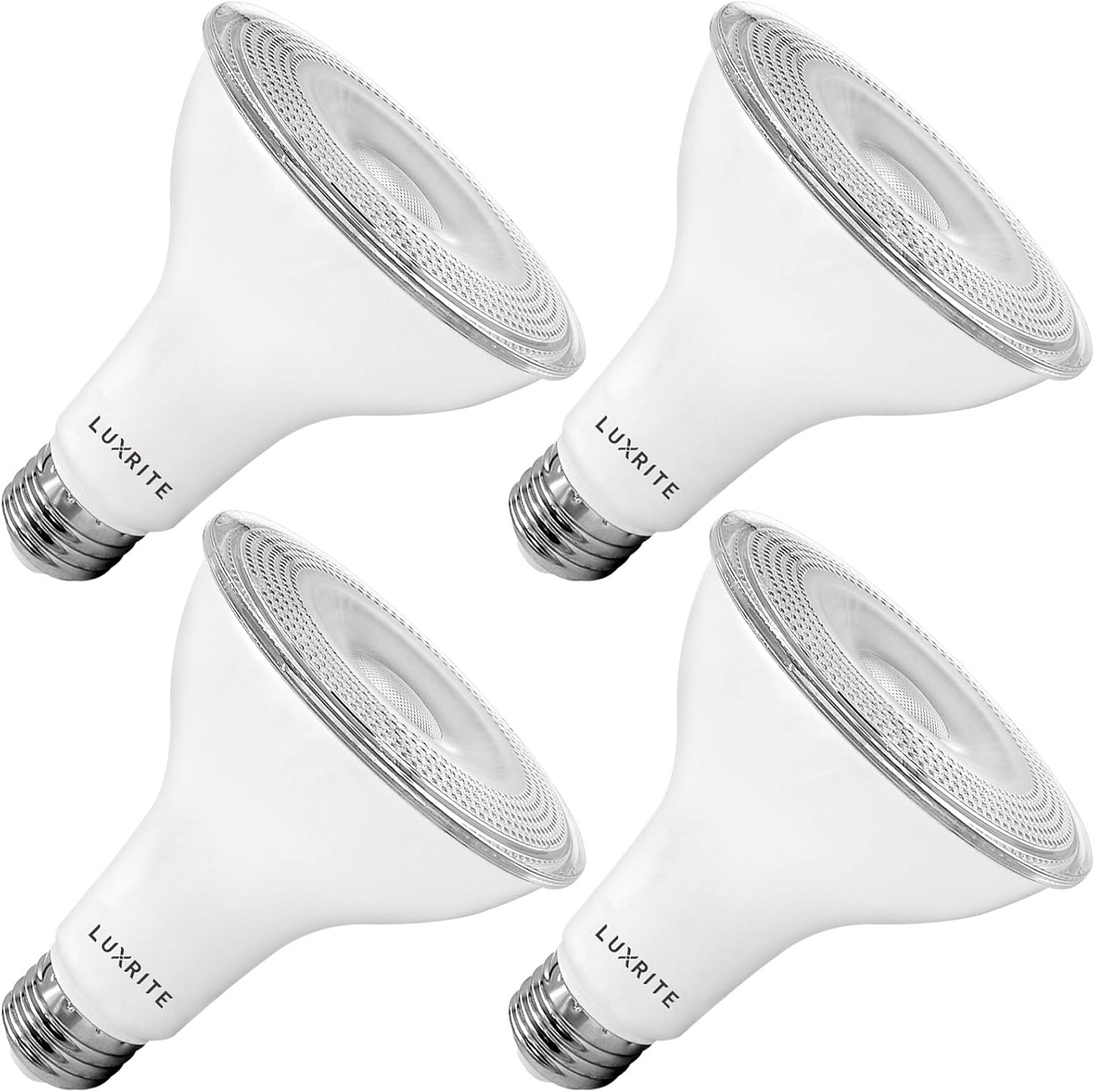 Luxrite 4-Pack LED PAR30 Flood Light Bulb 5000K Bright White 850 Lumens 11W Dimmable Wet Rated E26 Base UL Listed