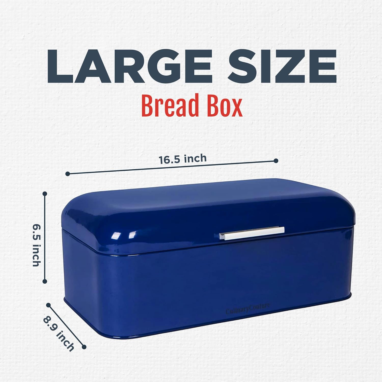 Culinary Couture Extra Large Blue Bread Box for Kitchen Countertop - Holds 2 Loaves - 16.5" x 9" x 6.5" - Stainless Steel Vintage Bread Boxes for Kitchen Counters