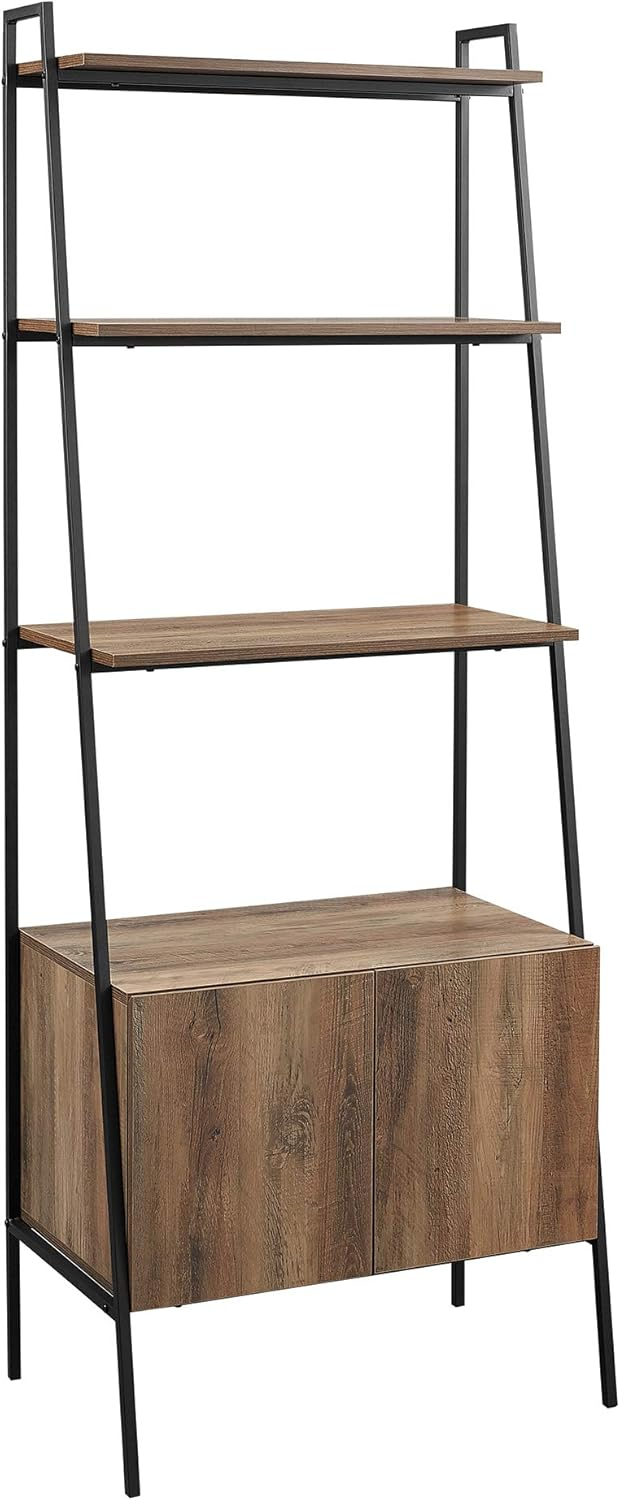 Walker Edison Urban Industrial 4-Shelf Ladder Bookcase, Reclaimed Barnwood