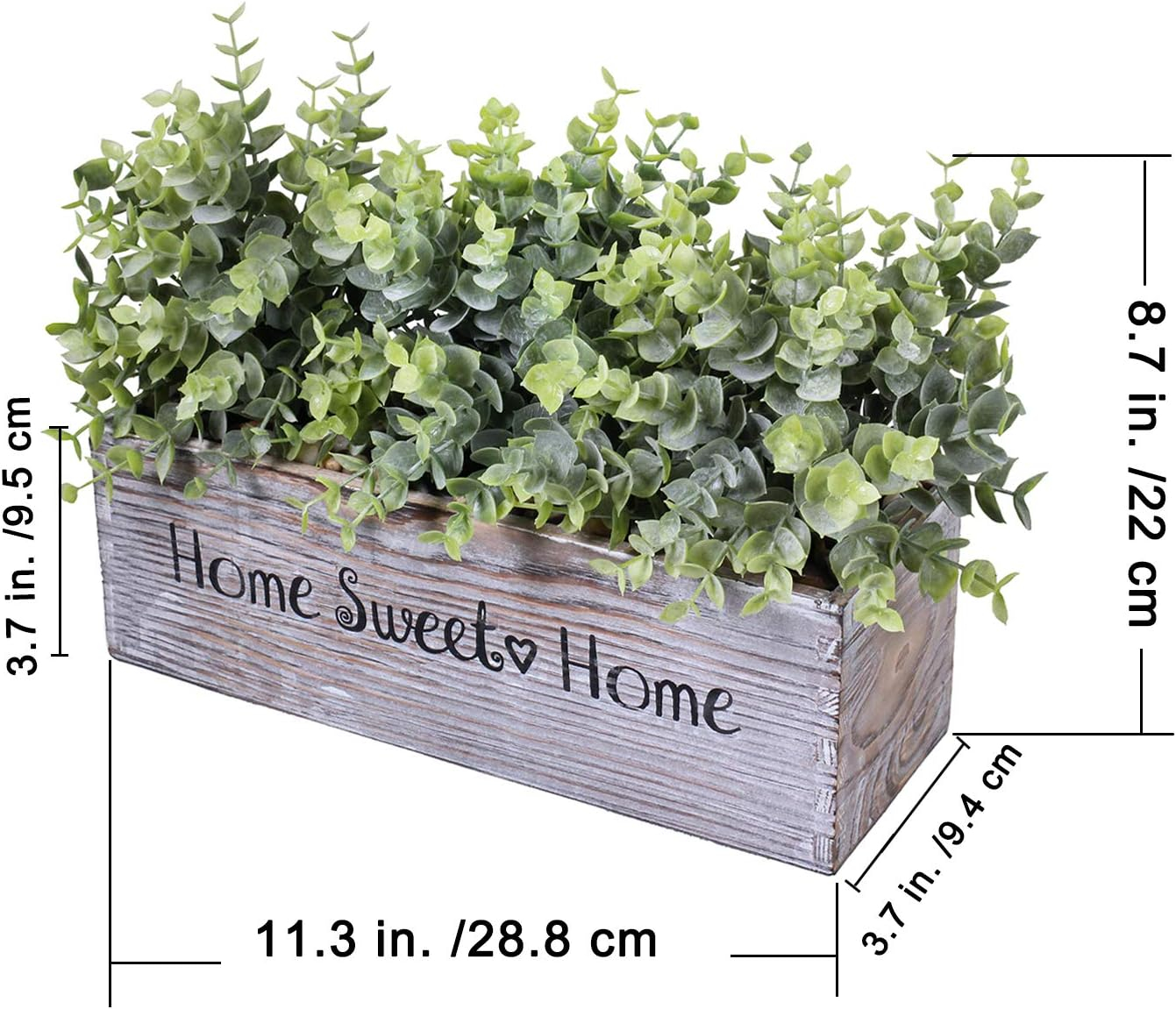 1 Pcs Wooden Potted Eucalyptus Plant Greenery Arrangement Artificial Eucalyptus Plant in Rectangular Wood Planter Box for Rustic Farmhouse Indoor Centerpiece Tabletop Window Sills Kitchen Shelf Decor