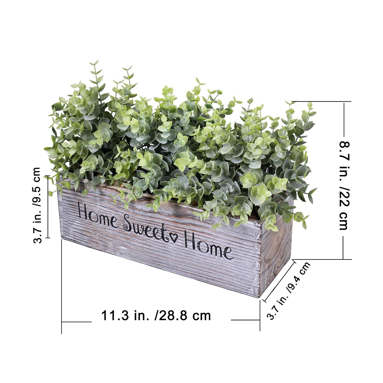 1 Pcs Wooden Potted Eucalyptus Plant Greenery Arrangement Artificial Eucalyptus Plant in Rectangular Wood Planter Box for Rustic Farmhouse Indoor Centerpiece Tabletop Window Sills Kitchen Shelf Decor