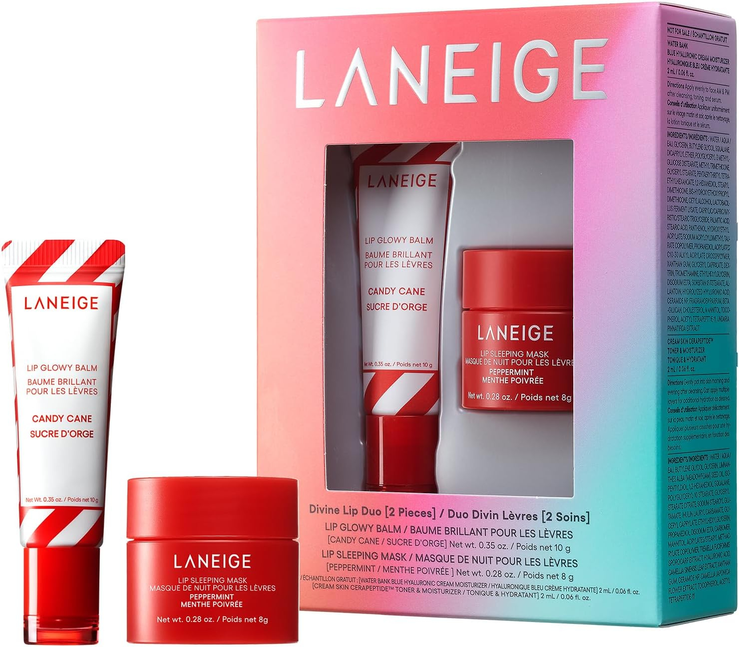 LANEIGE Divine Lip Duo: Lip Sleeping Mask Peppermint Intense Hydration with Vitamin C, Lip Glowy Balm Candy Cane