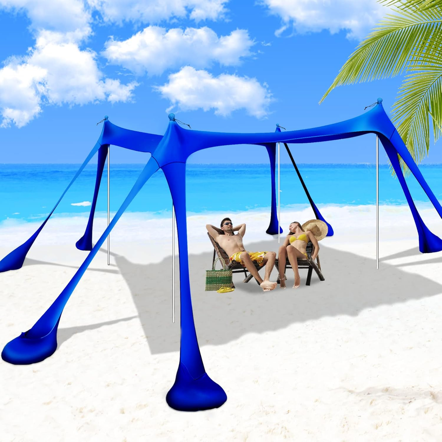 Beach Tent Canopy Pop Up Shade 10x10ft Sun Shelter Portable Family UPF50+ with 8 Sandbags-2 Sand Shovel-4 Aluminum Poles-Ground Pegs-Carrying Bag for Outdoor Camping Fishing Backyard Picnic