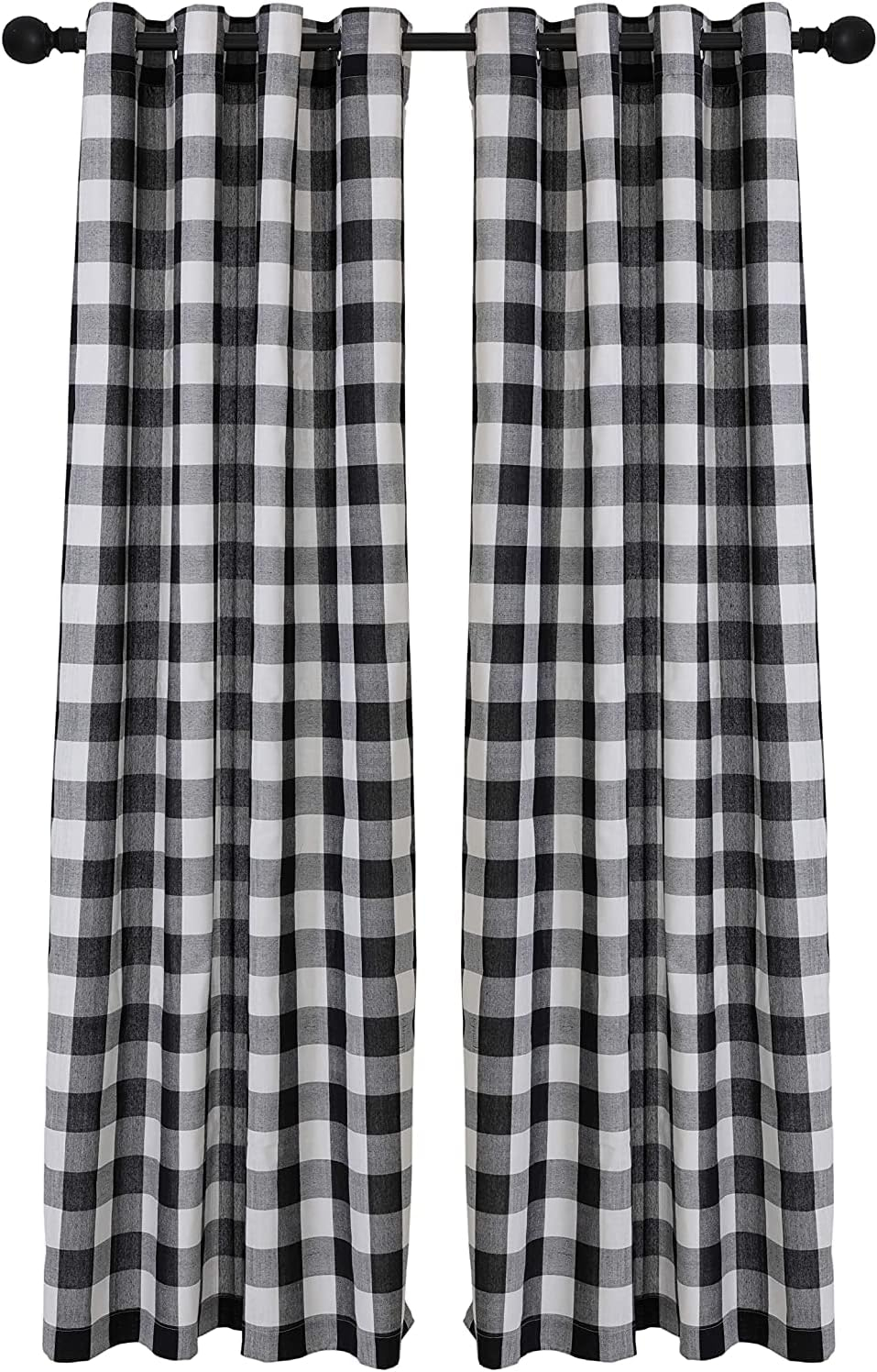 Creativesfun 2 Panels Checks Line Up Set Farmhouse Faux Linen Look Buffalo Plaid Grommet Window Curtain (Black & Cream, Panel 丨W53 X L84-INCH 2PCS)