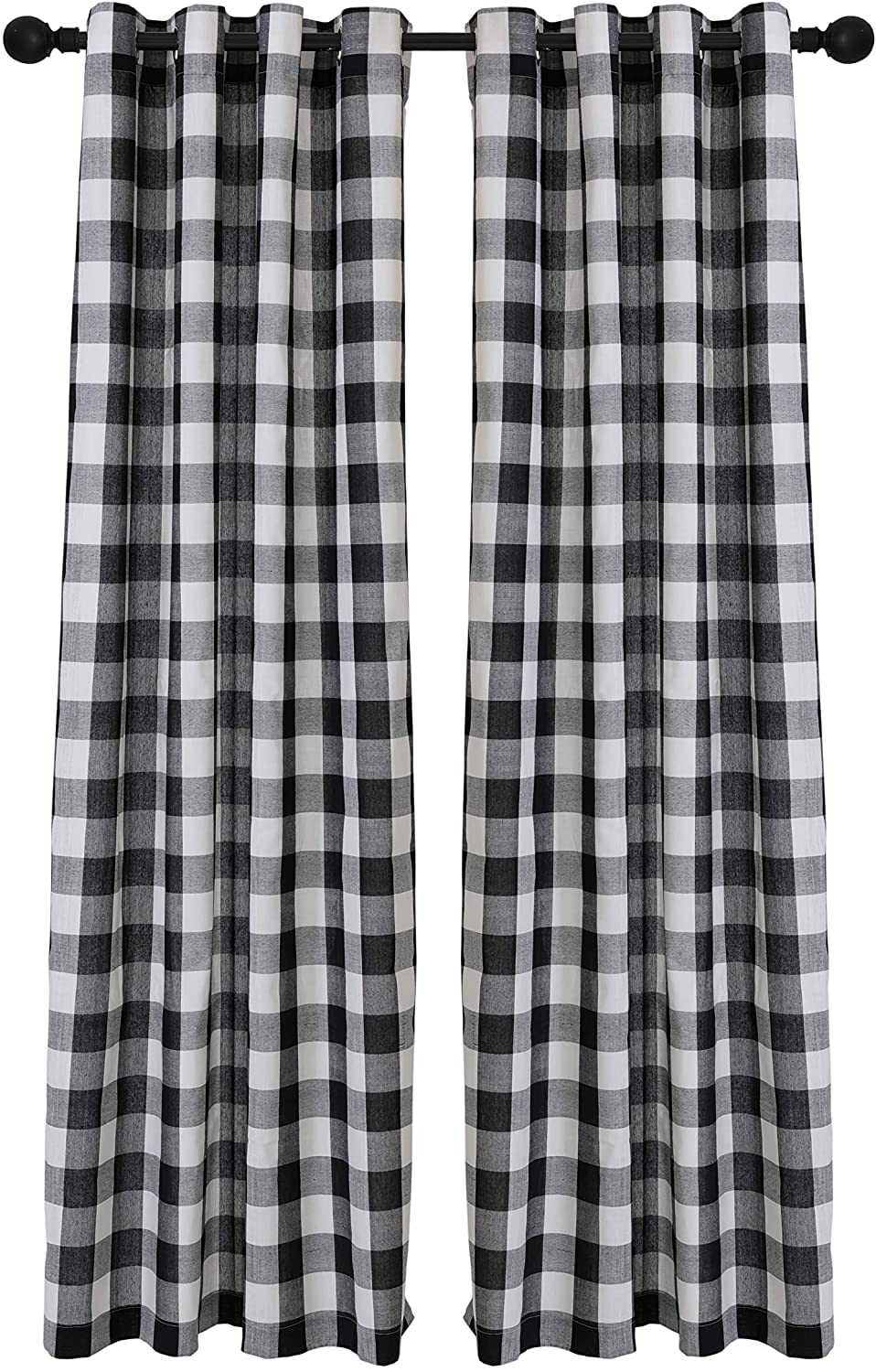Creativesfun 2 Panels Checks Line Up Set Farmhouse Faux Linen Look Buffalo Plaid Grommet Window Curtain (Black & Cream, Panel 丨W53 X L84-INCH 2PCS)