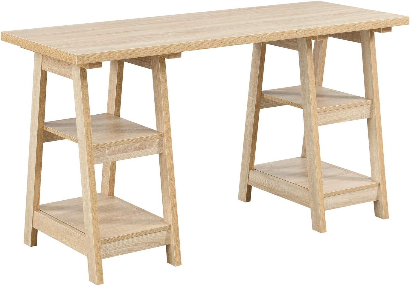 Convenience Concepts Designs2Go 29.25" Double Trestle Desk with Shelves, Weathered White, All Ages