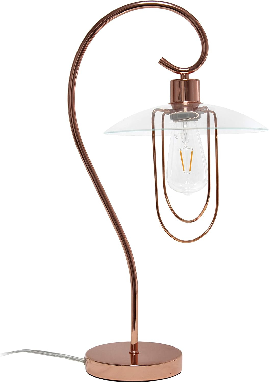 Lalia Home Modern Metal Scroll Table Lamp with Curved Metal Base and Clear Glass Shade - Rose Gold