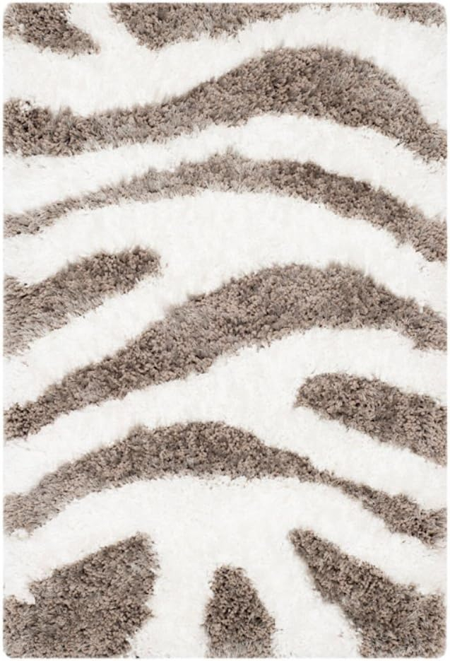 SAFAVIEH Barcelona Shag Collection Area Rug - 9' x 12', Ivory & Silver, Handmade Abstract, 1.75-inch Thick Ideal for High Traffic Areas in Living Room, Bedroom (BSG321A)