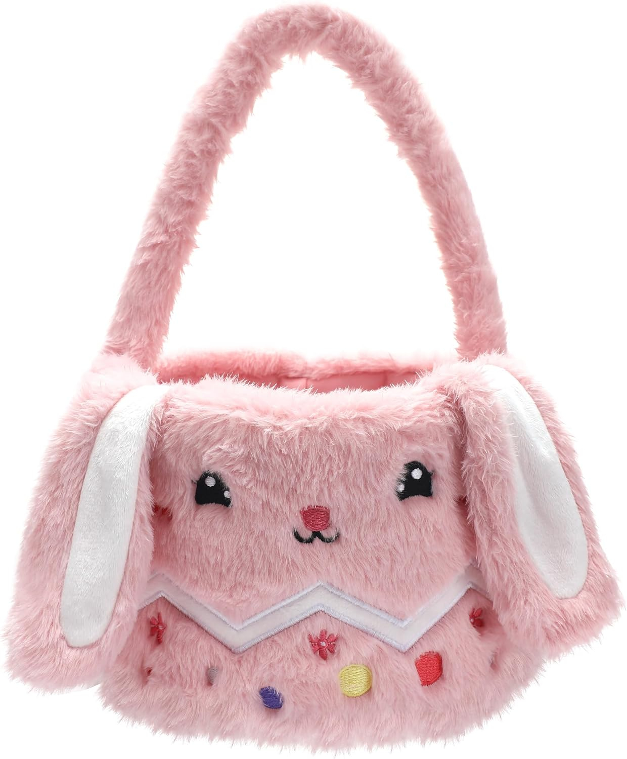Easter Bunny Tote Bag, Cute Fuzzy Rabbit Ears Soft Plush Candy Handle Bag Eggs Basket Gift Bag for Kids Holiday Decorations