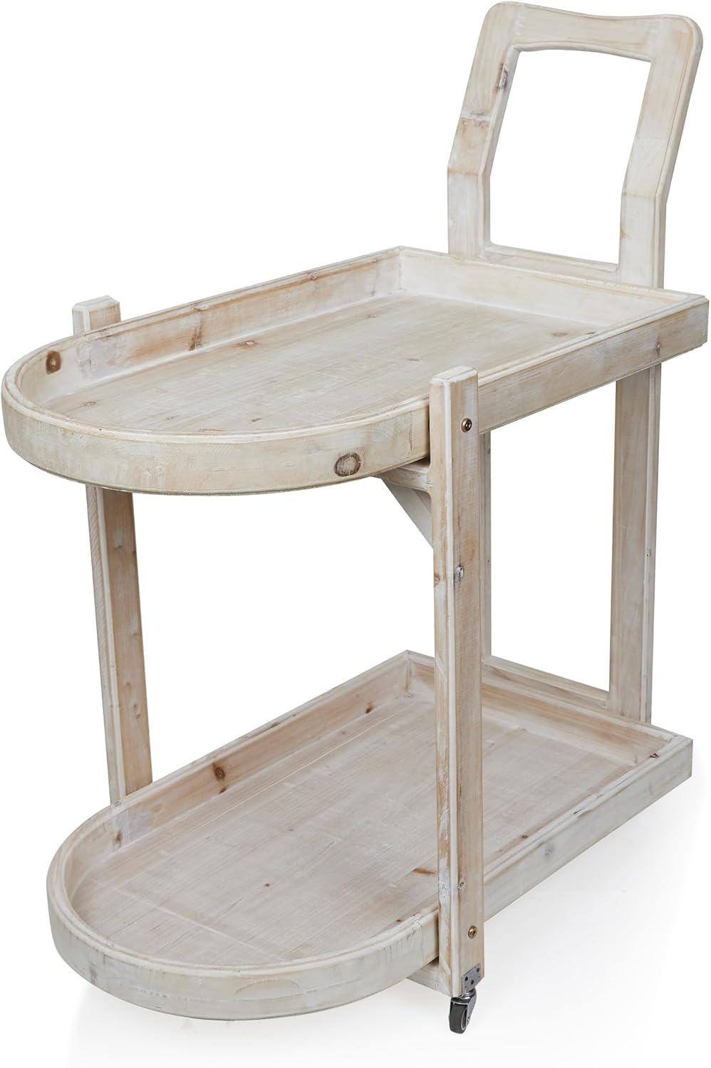 Alpine Corporation MBB174 Wood 2-Tier Rolling Storage Cart for Books, Plants, Decor, Rustic Storage Push Cart with 2 Shelves