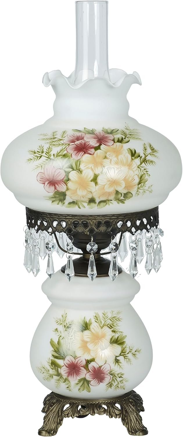 Abigail Hurricane Style Table Lamp - Antique Victorian Aesthetic - Painted by Hand - Floral Designs - Vintage Lighting for Bedroom, Living Room, Office Desk, Hotel