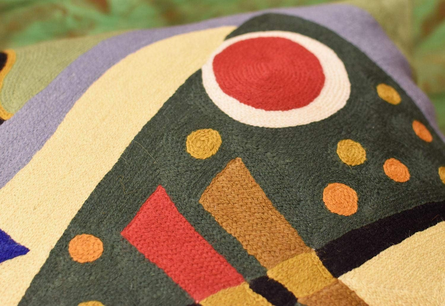 Kandinsky Modern Pillow Cover | Green Abstract Pillows | Modern Chair Cushion| Contemporary Pillows | Modern Outdoor Pillows | Mid Century Chair Cushions | Handmade Wool Size 18x18