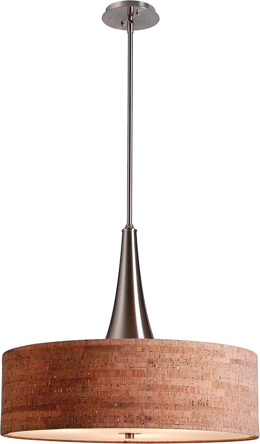 Bulletin 3-Light Brushed Steel Ceiling Pendant Light with Cork Shade