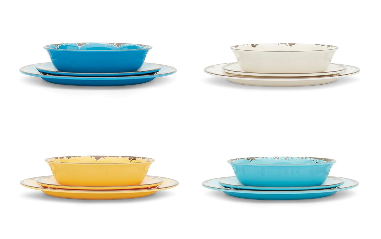 Fox Run Melamine Dinnerware Set, Off White, Dandelion Yellow, Sky Blue and Cornflower Blue, Set of 12