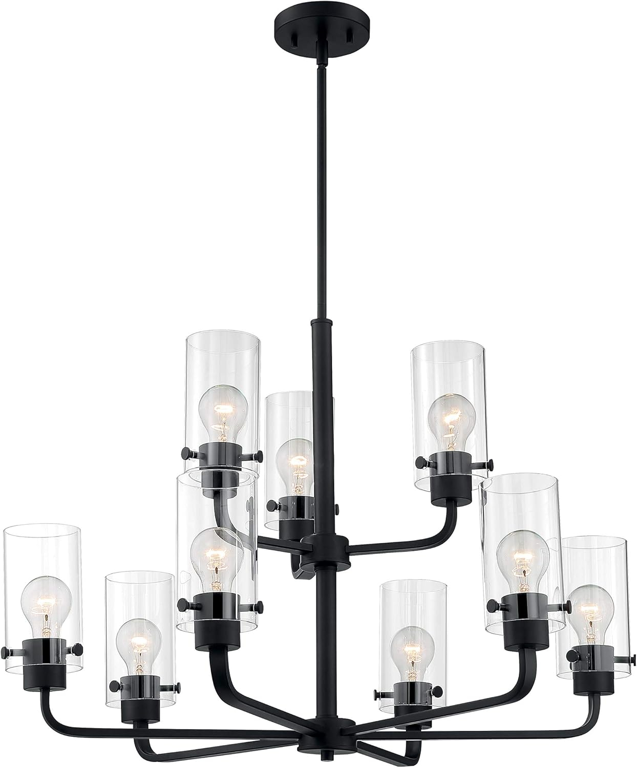 Sommerset 30" Matte Black 9-Light Chandelier with Clear Glass Shades