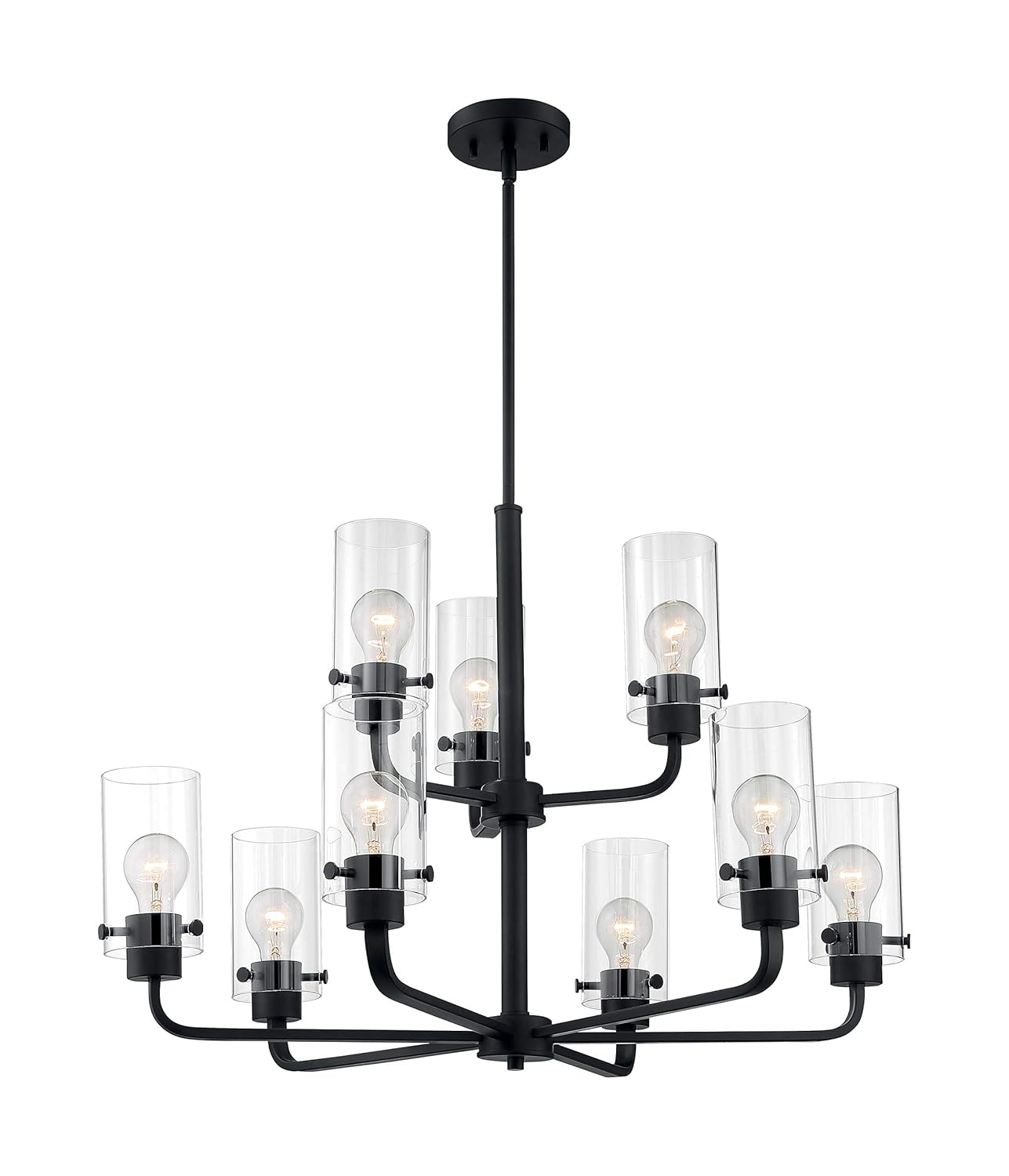 Sommerset 30" Matte Black 9-Light Chandelier with Clear Glass Shades