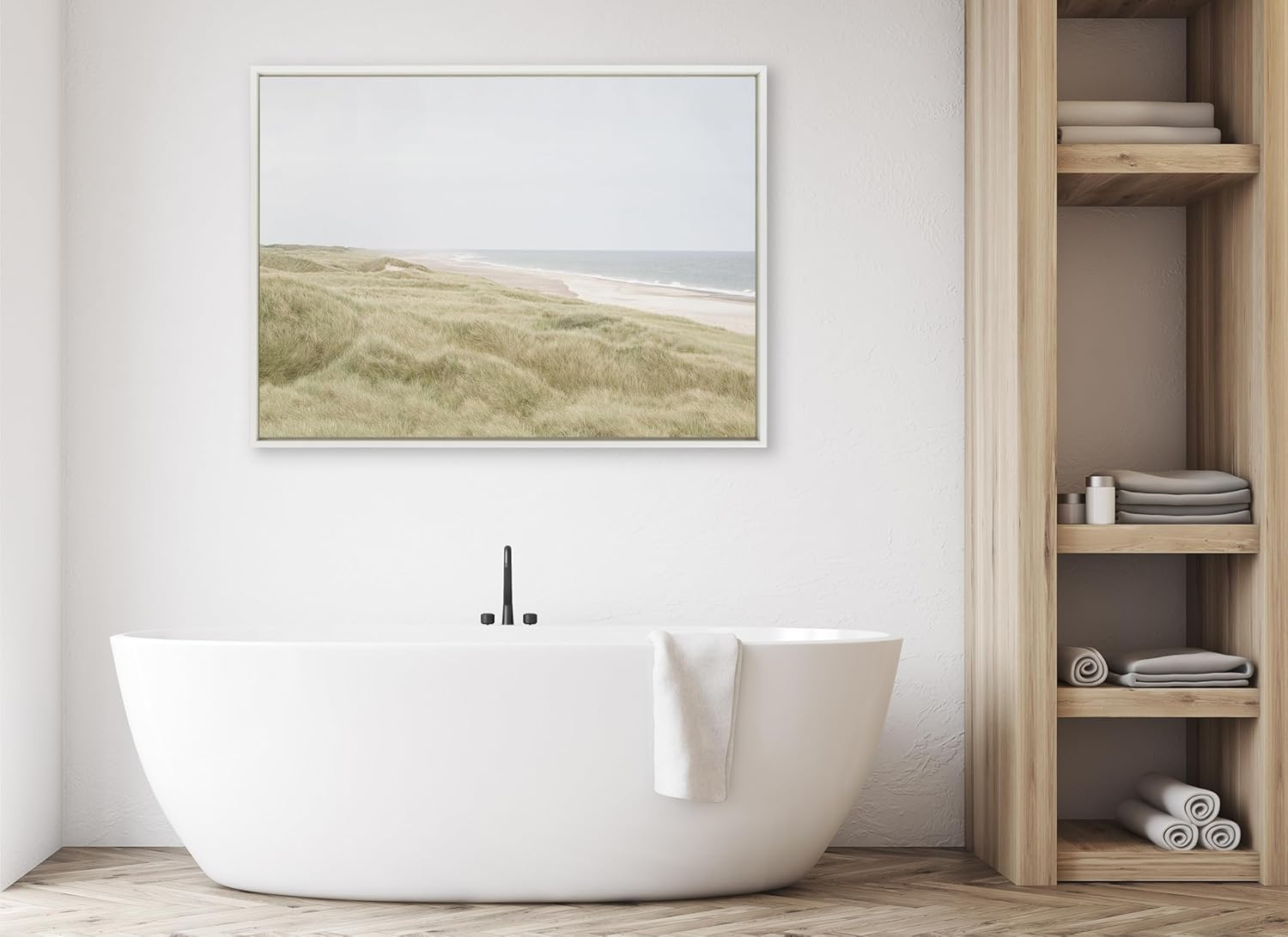 Large White Framed Coastal Landscape Canvas Print