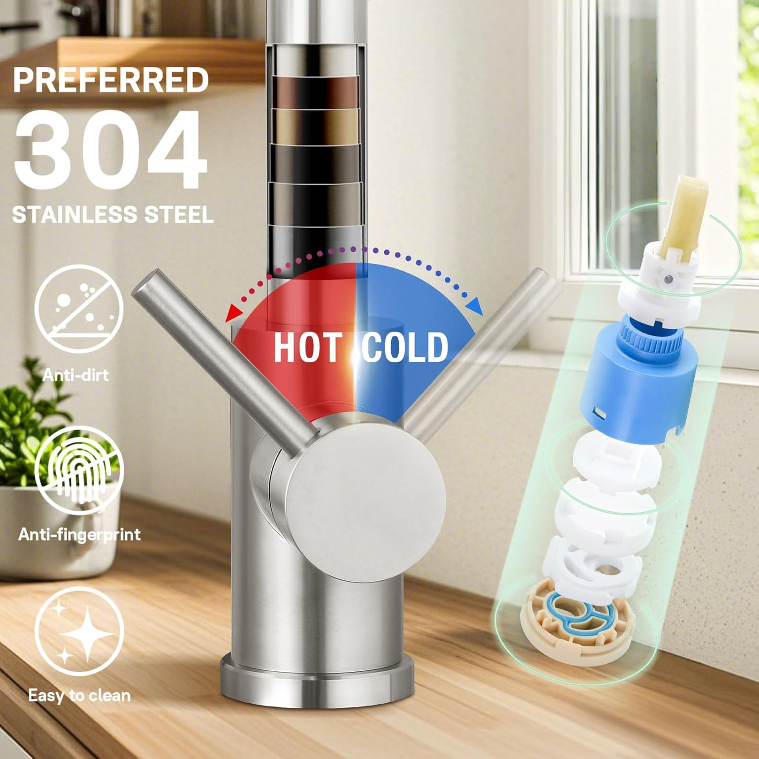 Commercial Kitchen Faucet with Pull Down Sprayer, Stainless Steel Kitchen Sink Faucet, Single Handle Spring Kitchen Faucets (Brush Nickle)