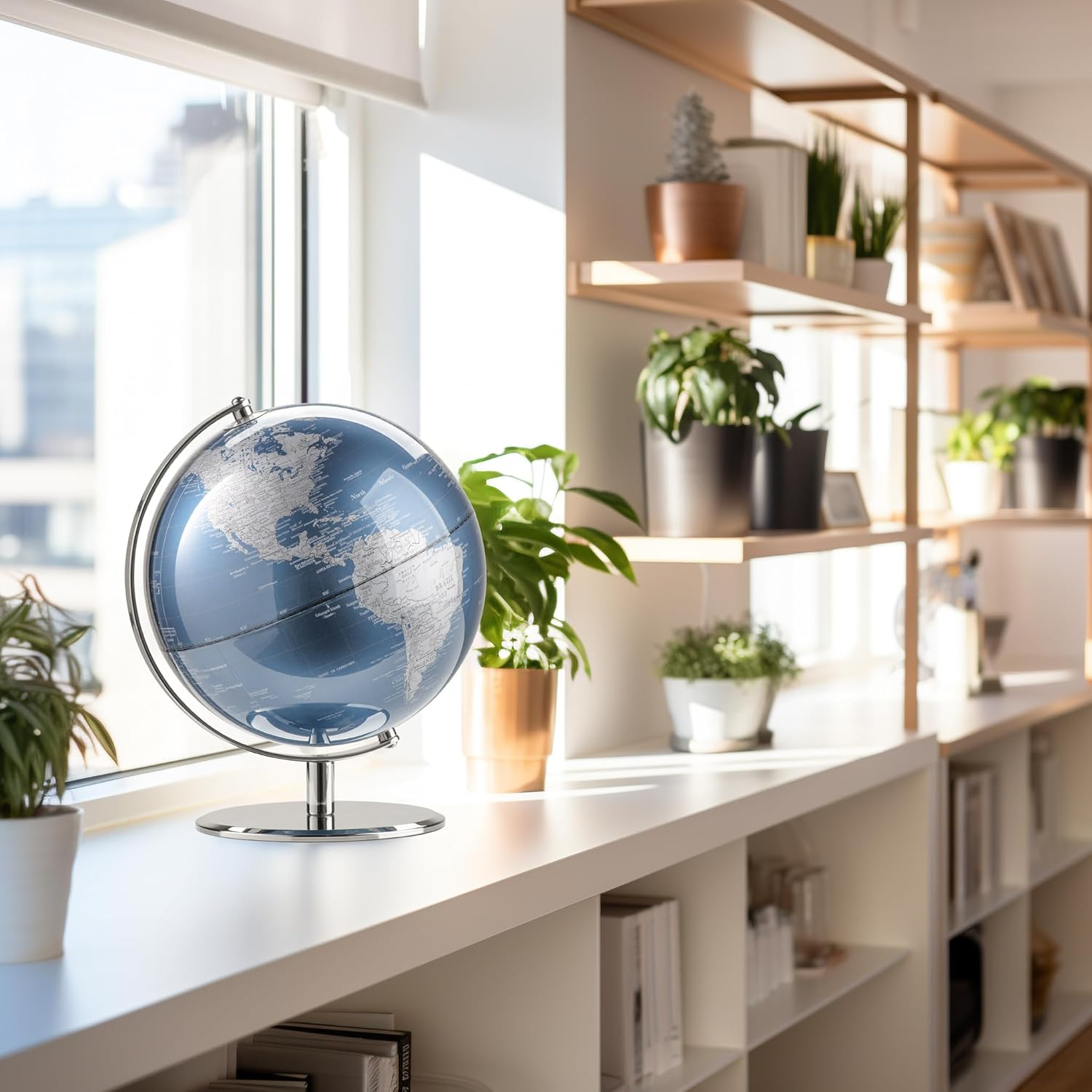 Torre & Tagus 8" Blue Desk Globe For Office Home on Metal Stand - Earth Globes For Adults as Home Decor Earth Globe in Educational Home, World Globes With Stand For Living Room, Home Office (Latitude)