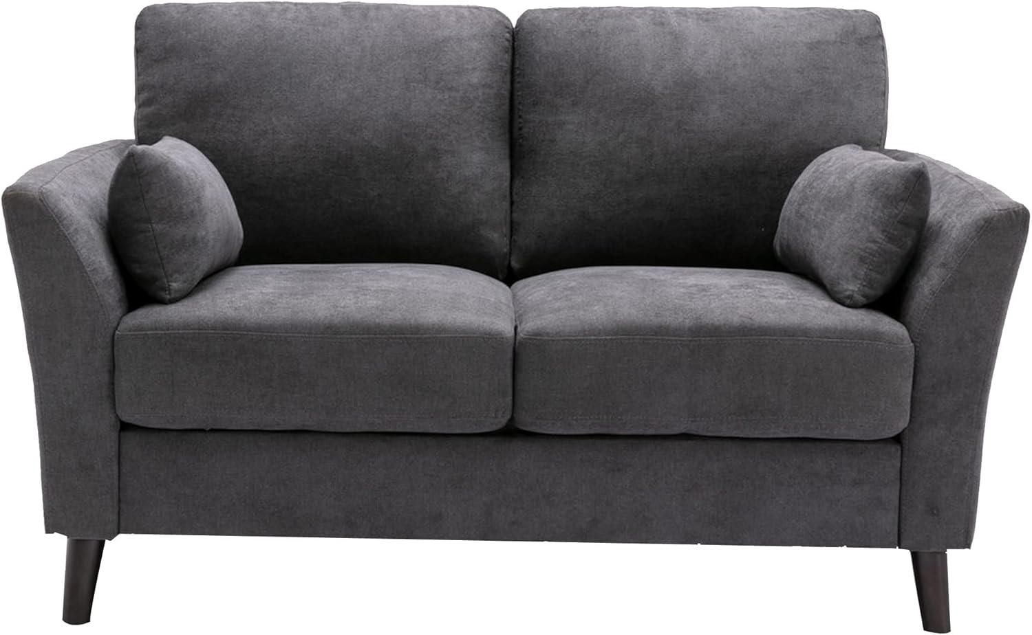 Benjara Otto 57 Inch Loveseat, Throw Pillows, Padded Cushions, Dark Gray Velvet