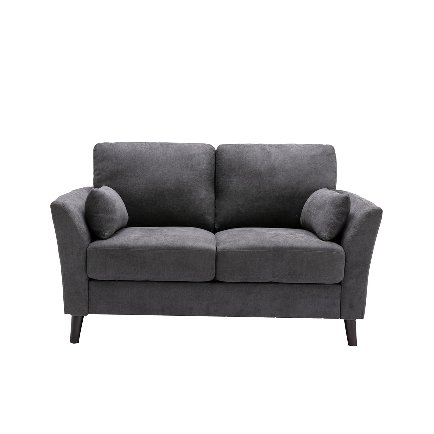 Benjara Otto 57 Inch Loveseat, Throw Pillows, Padded Cushions, Dark Gray Velvet