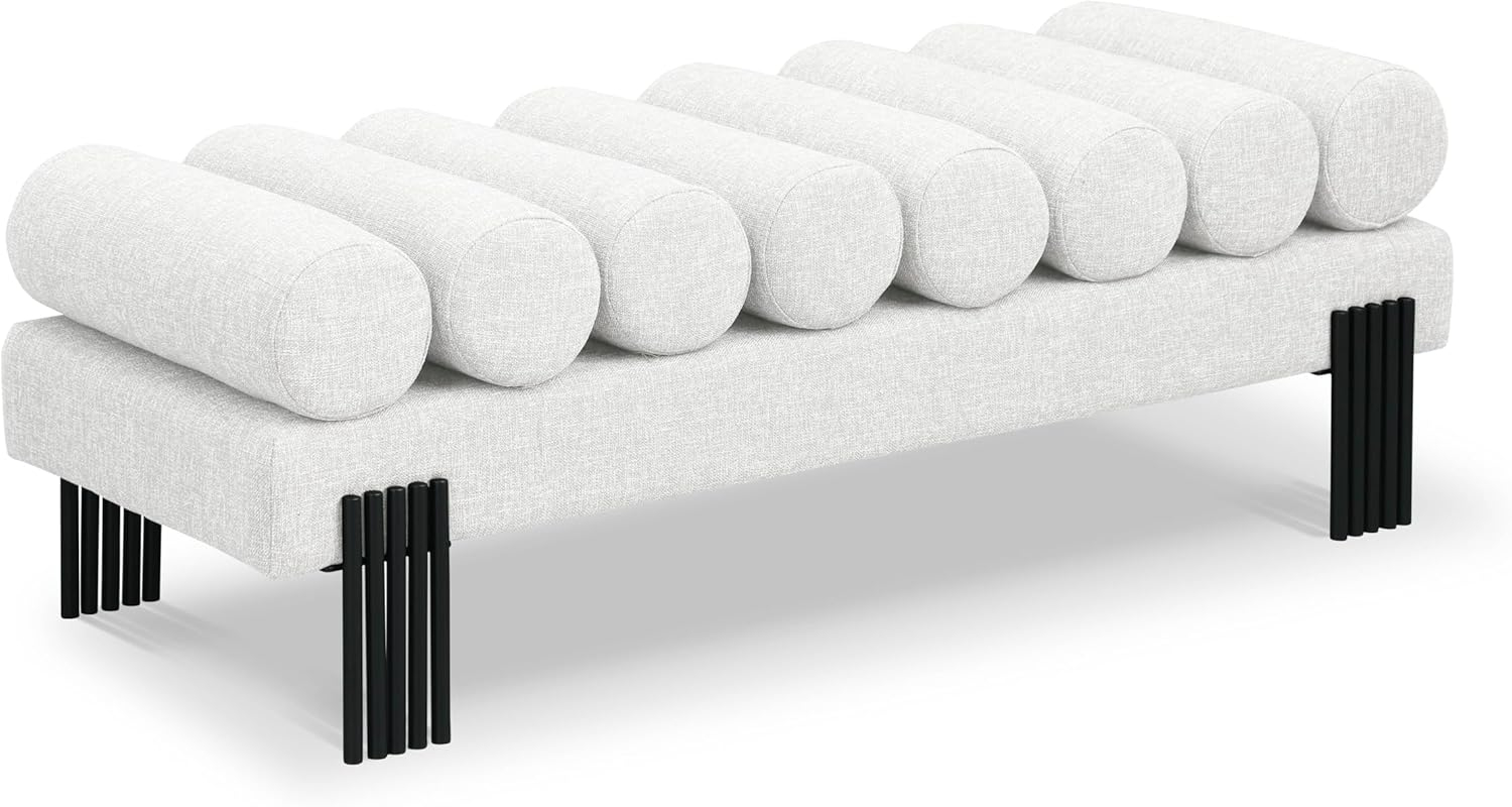 Meridian Furniture Akeela Cream Linen Textured Fabric Bench