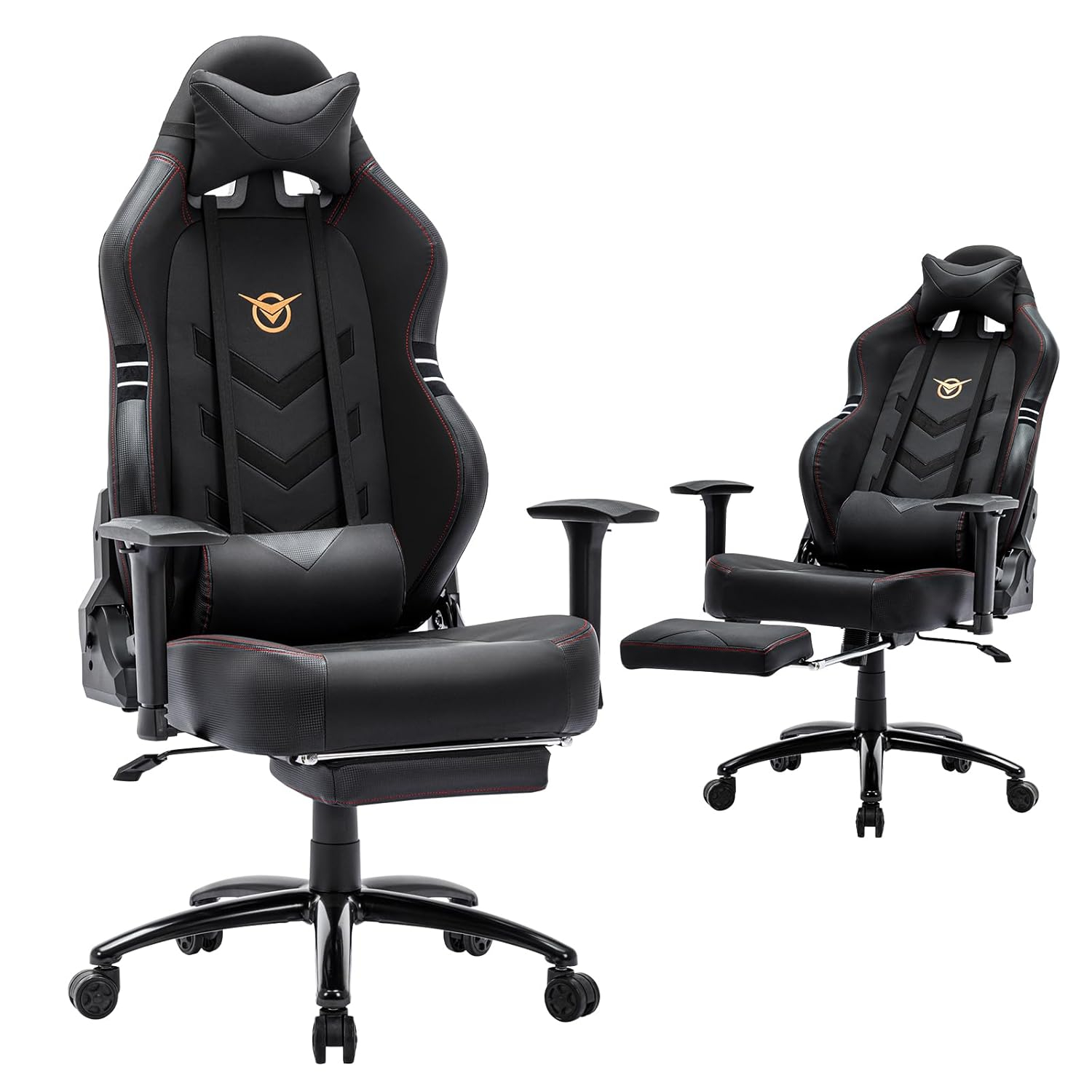 Big and Tall Gaming Chair with Footrest 350lbs-Racing Style Computer Gamer Chair, Ergonomic High Back PC Chair with Wide Seat, Reclining Back, 3D Armrest, Headrest and Lumbar Support for Adult-Black