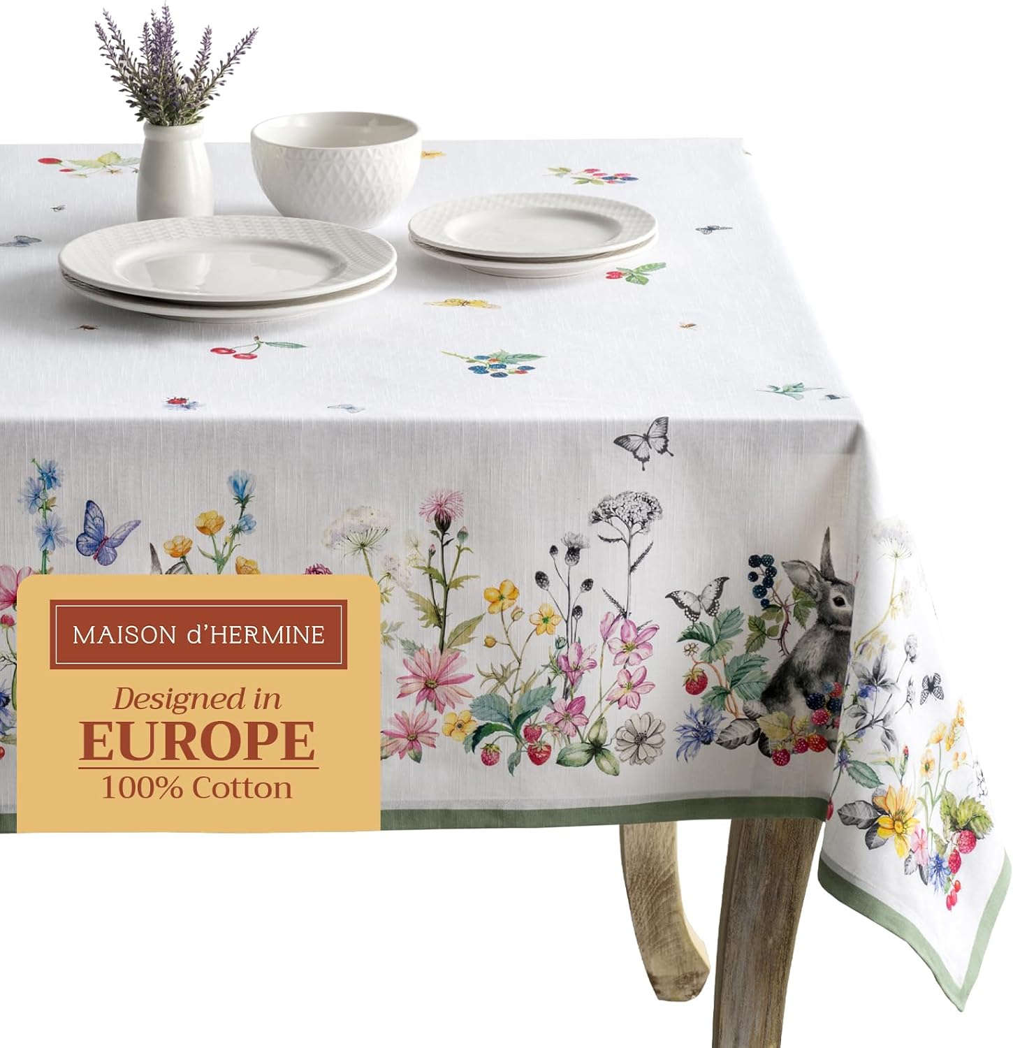 Printemps Floral Cotton Tablecloth for Spring Gatherings, 60" x 90"