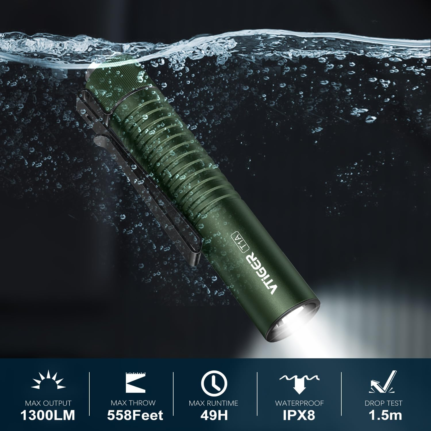 VTIGER T1A Mini Pocket EDC Flashlight with Clip,1300 Lumen Compact AA Rechargeable LED Little Flashlights, Super Bright Tail Switch Small Flash Light with Magnet for Camping,Hiking,Outdoor,Emergency
