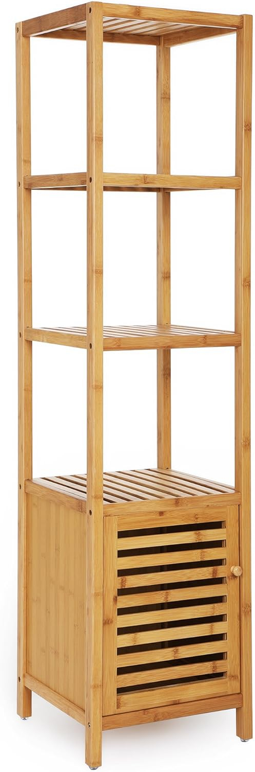 Bamboo Bathroom Storage Floor Cabinet, 4 Tiers Multifunctional Floor Shelving Unit, Free Standing Tower Corner Rack, Natural UBCB50Y