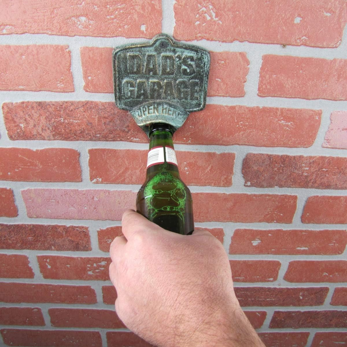 Cast Iron Dads Garage Open Here Beer Soda Cap Bottle Opener Wall Mount Bar Pub Gift