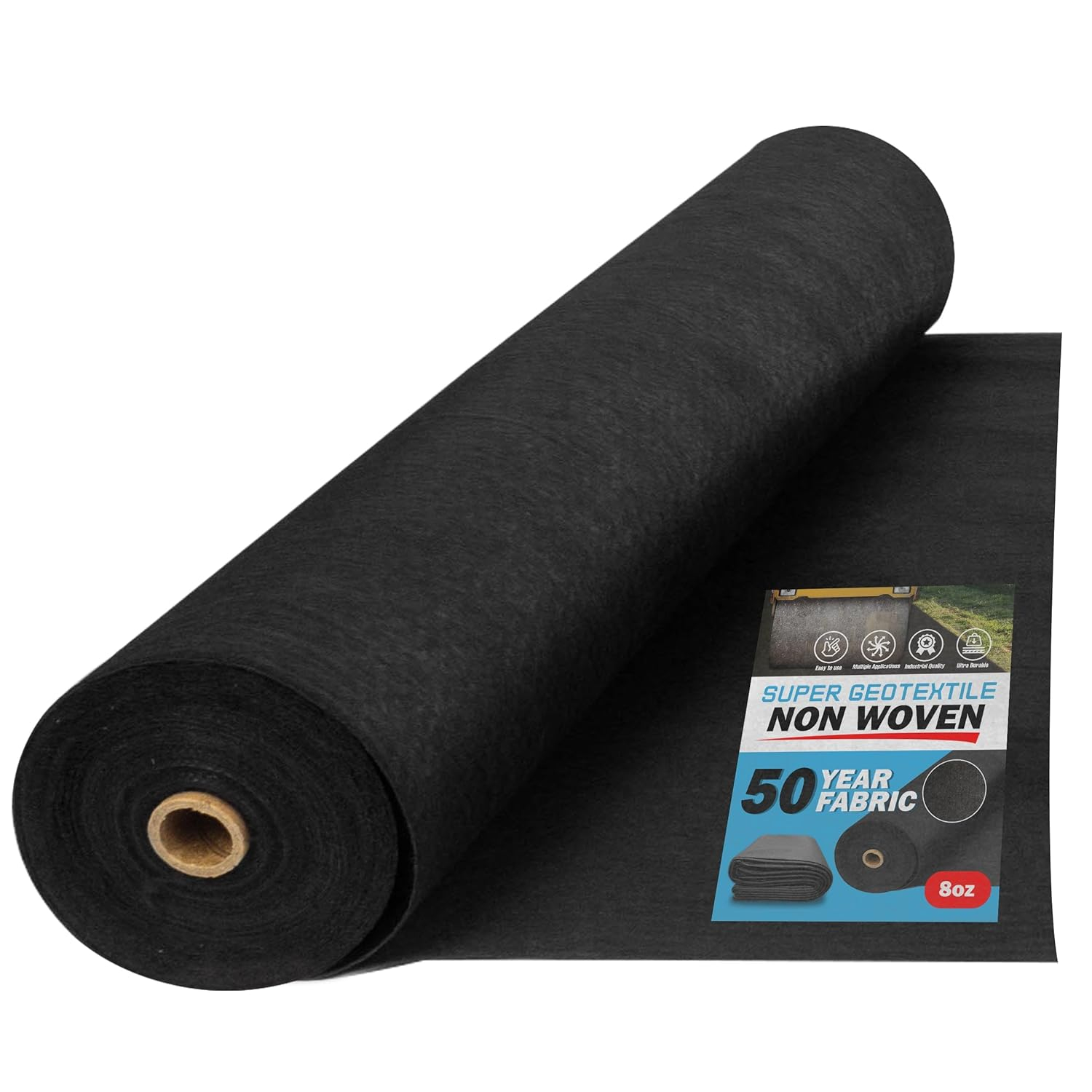 4, 6, 8 oz Non Woven Fabric for Landscaping, French Drains, Underlayment, Erosion Control, Construction Projects - 4 oz (8x50) Ships Folded