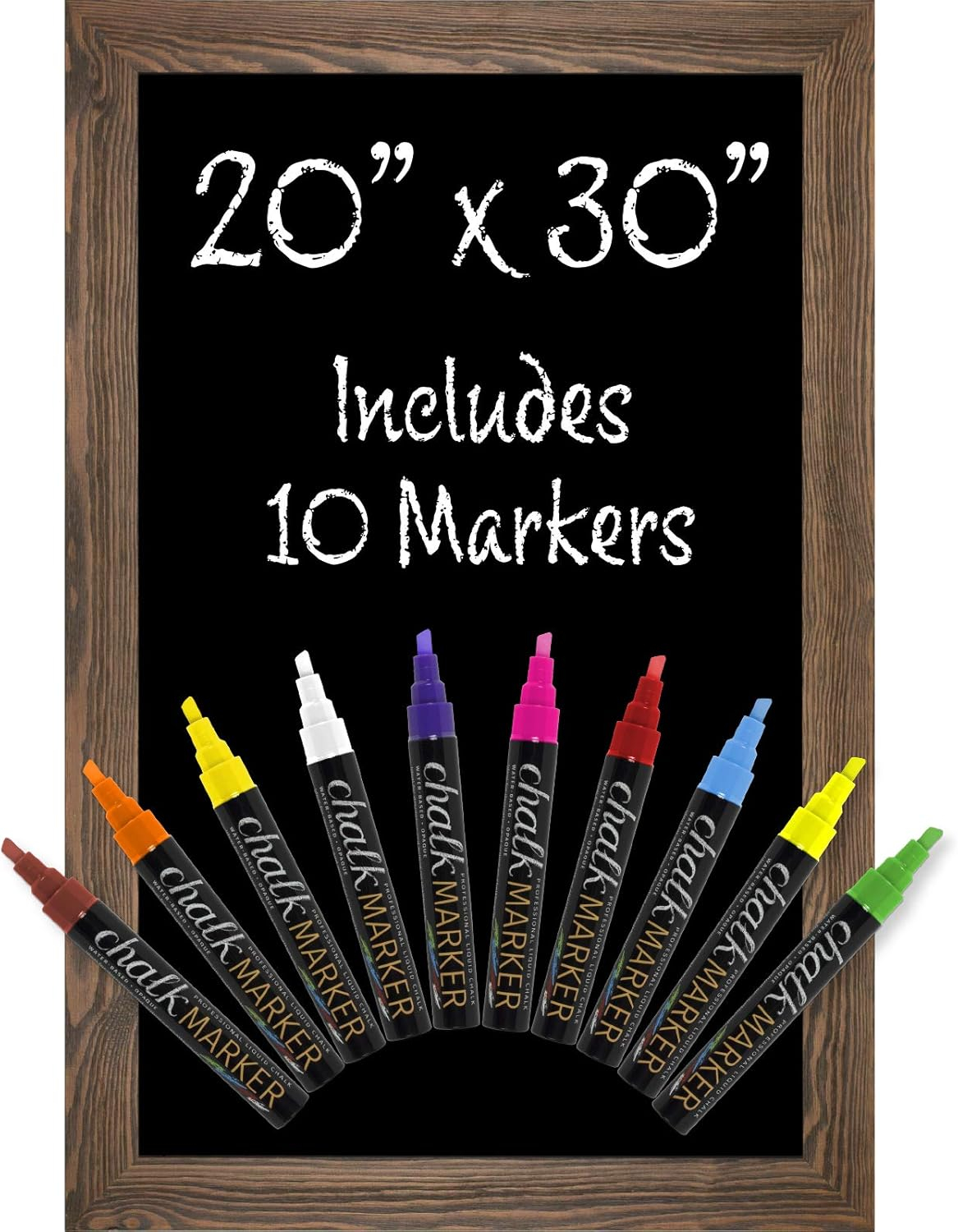 Excello Global Products GPP-0010 Rustic Magnetic Chalkboard for Wall with 10 Liquid Chalk Markers, Magnetic Board, Chalk Board Rustic Brown, 20" x 30"