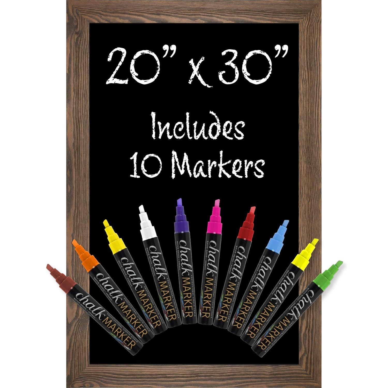 Excello Global Products GPP-0010 Rustic Magnetic Chalkboard for Wall with 10 Liquid Chalk Markers, Magnetic Board, Chalk Board Rustic Brown, 20" x 30"