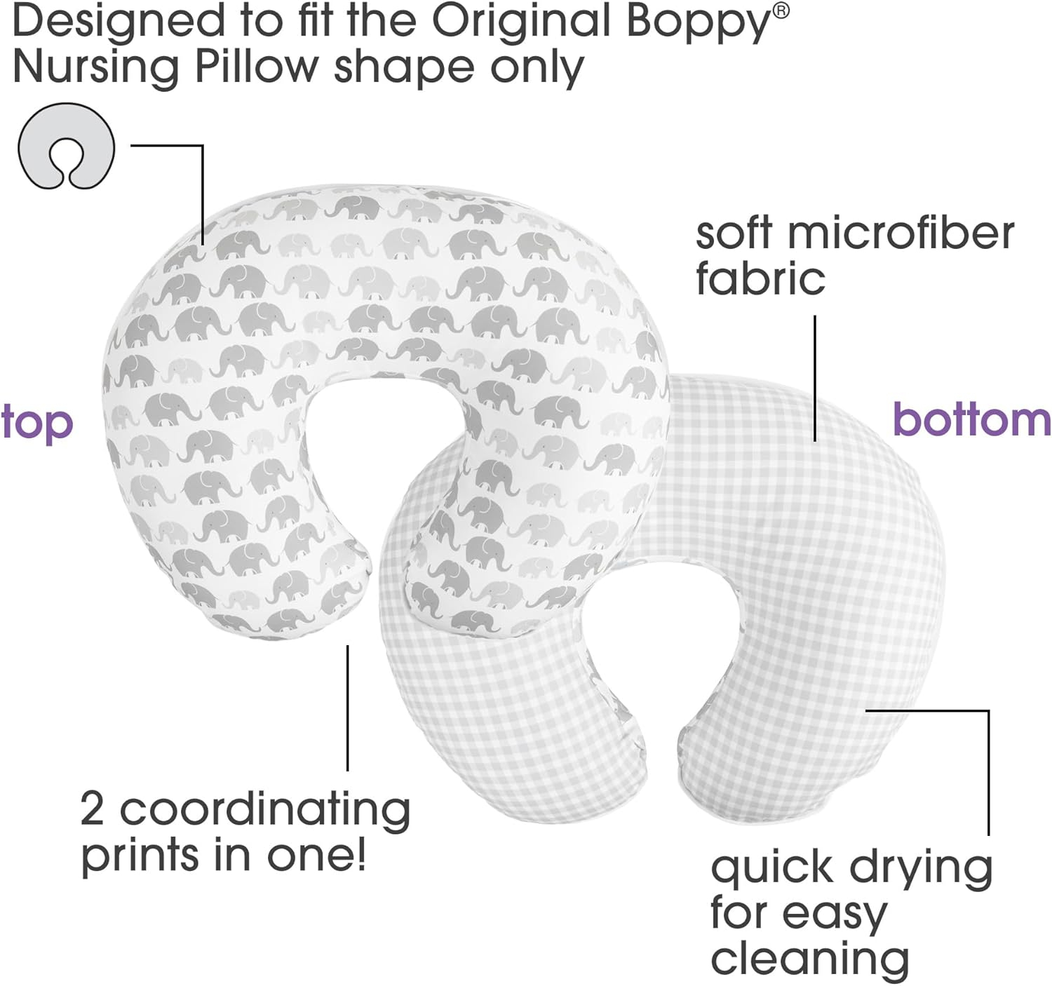 Boppy Nursing Pillow Cover, Premium Quick-Dry Fabric, Gray Elephants, Fits The Original Support Boppy Pillow for Breastfeeding and Bottle Feeding, Cover Only