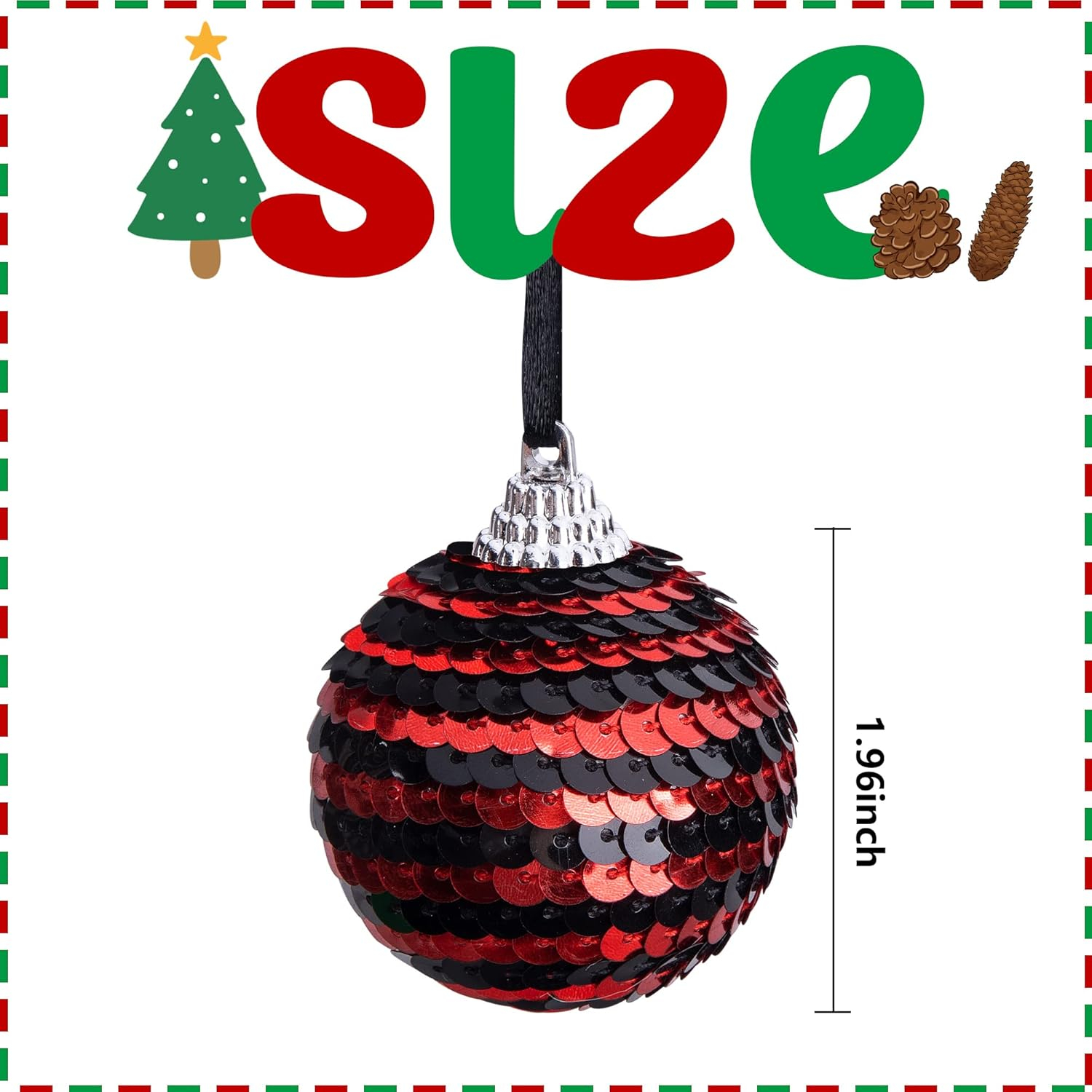 12pcs Black and Red Sequin Balls,1.96" Christmas Buffalo Plaid Hanging Balls,Shatterproof Xmas Checkered Tree Ornaments for Party Home Decor