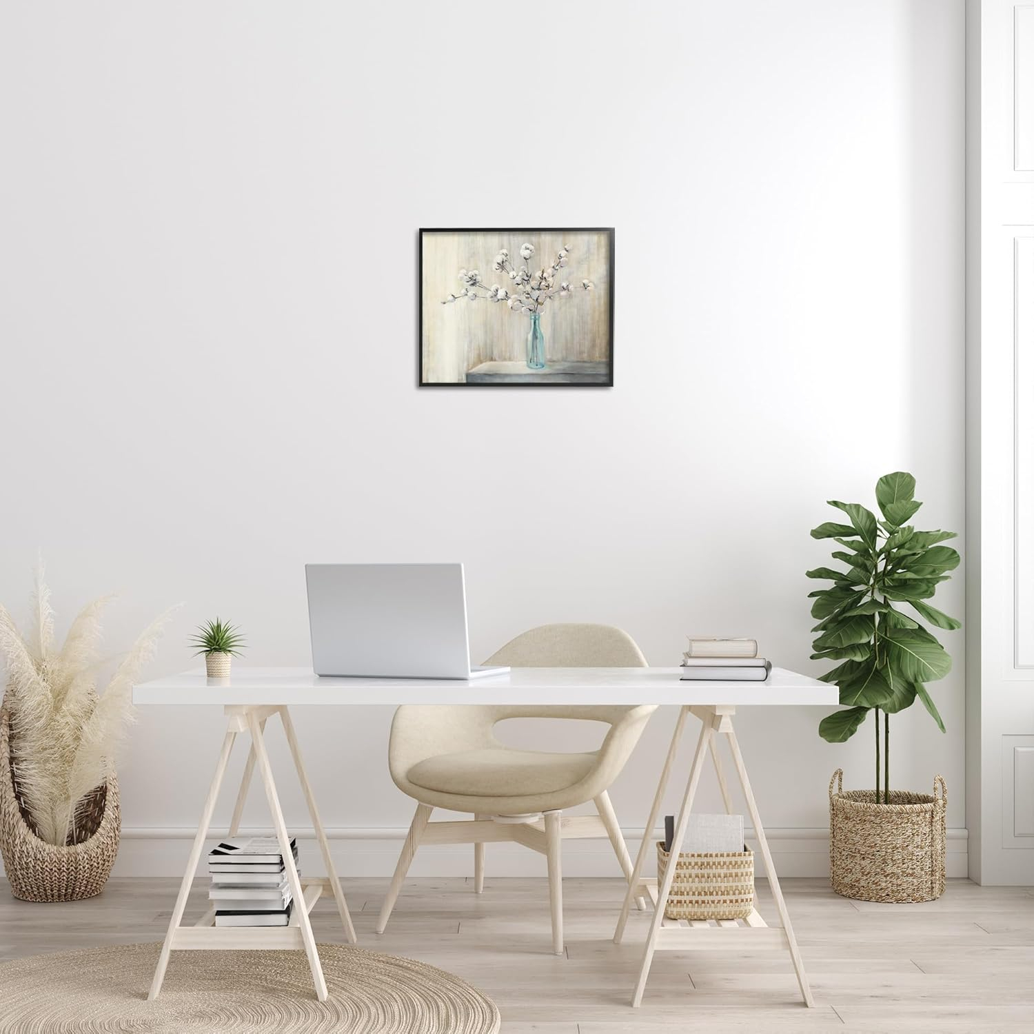 Stupell Industries Beautiful Cotton Flower Grey Brown Painting Framed Giclee Texturized Art by Julia Purinton